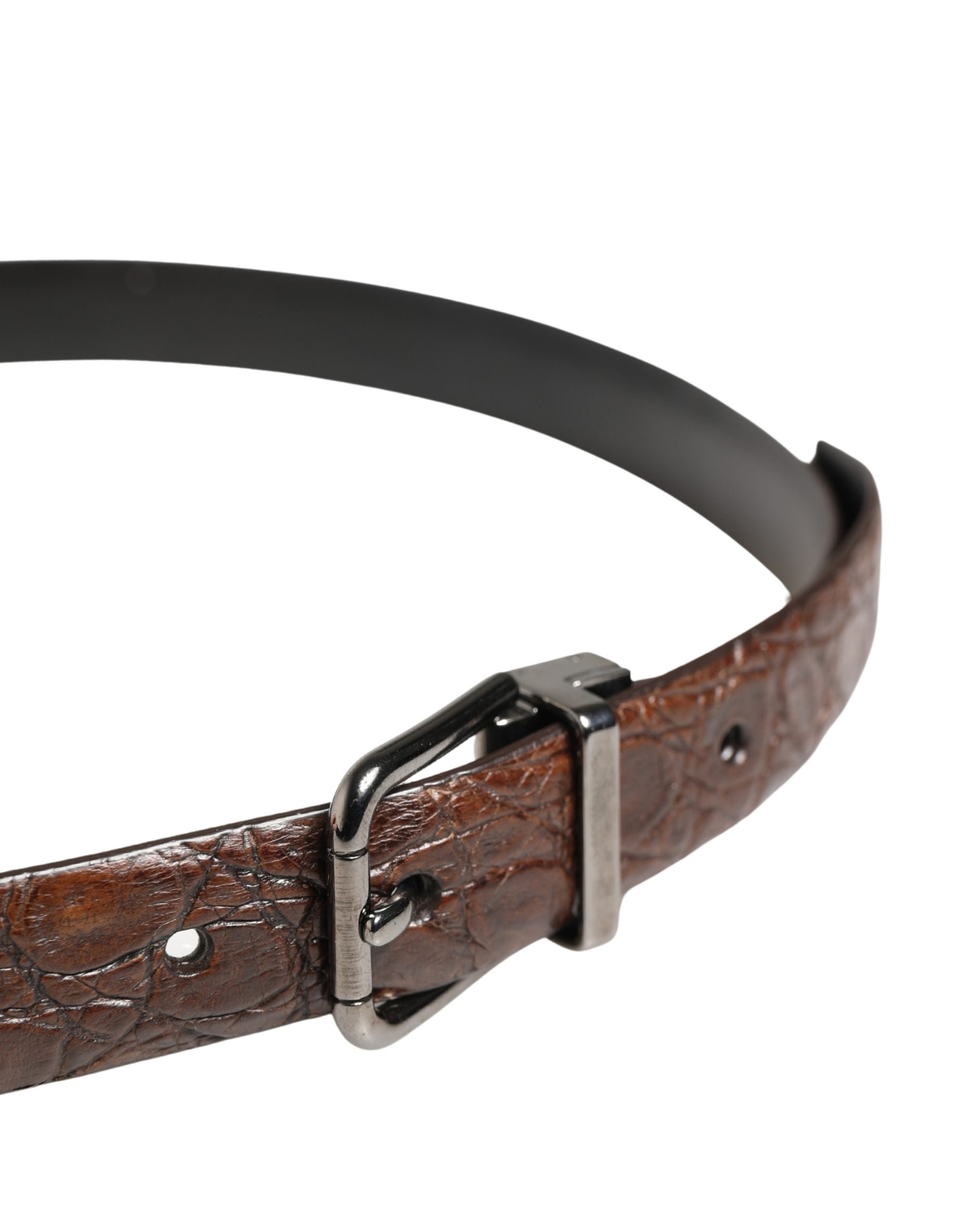Dolce & Gabbana Brown Caiman Leather Belt - Artisanal Luxury