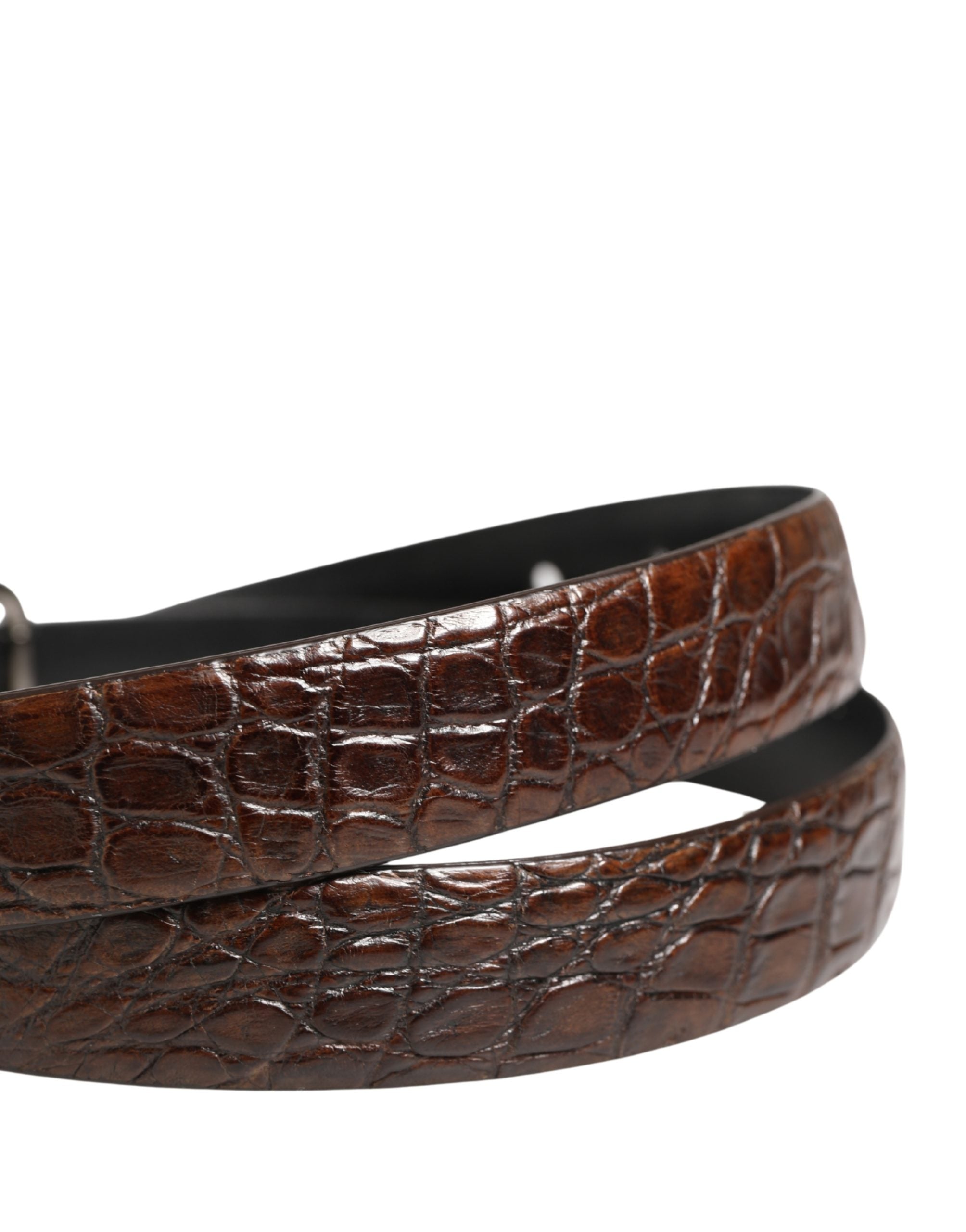 Dolce & Gabbana Brown Leather Belt - Exquisite Caiman Luxury