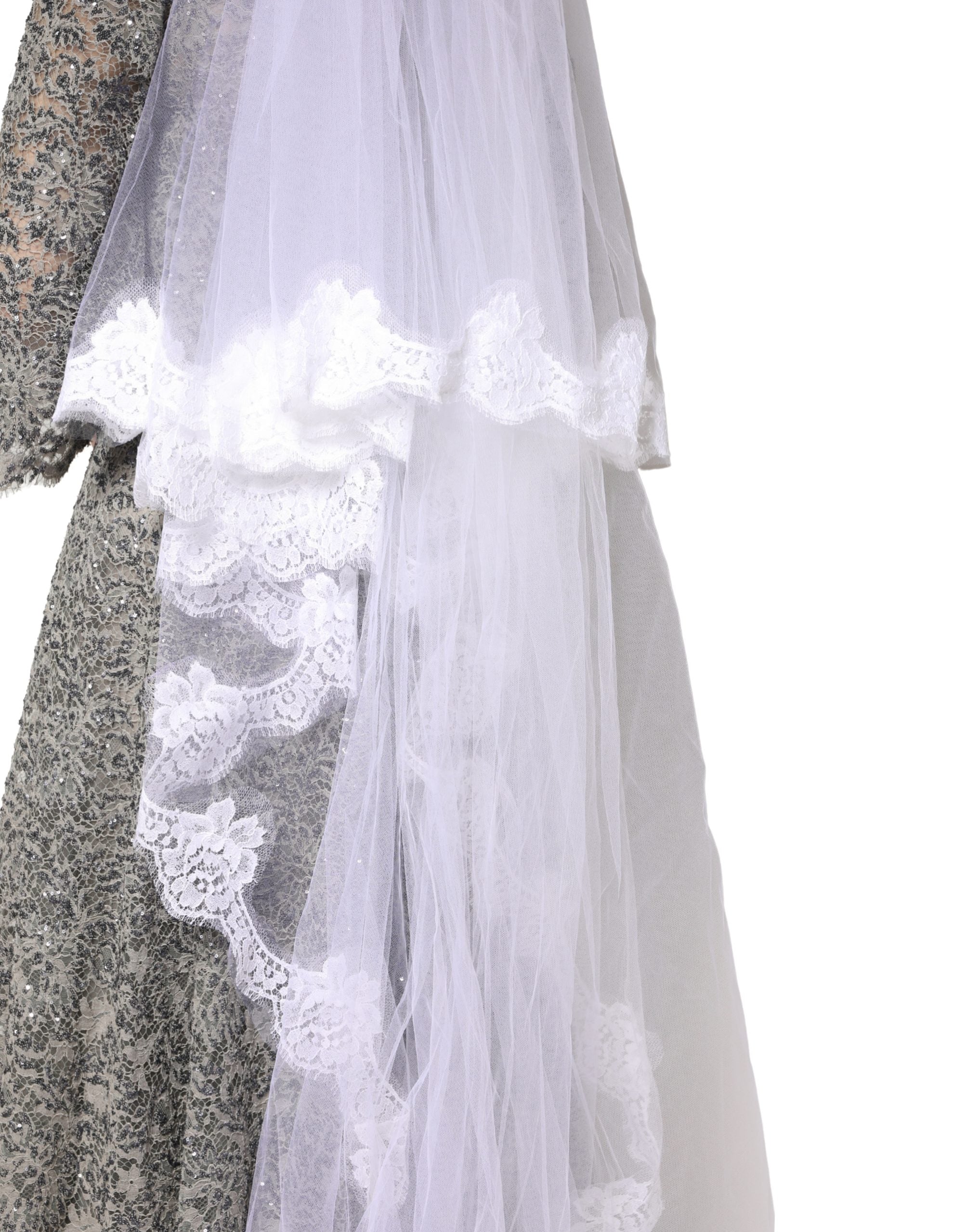 Dolce & Gabbana White Floral Lace Nylon Floor Length Long Wedding Veil