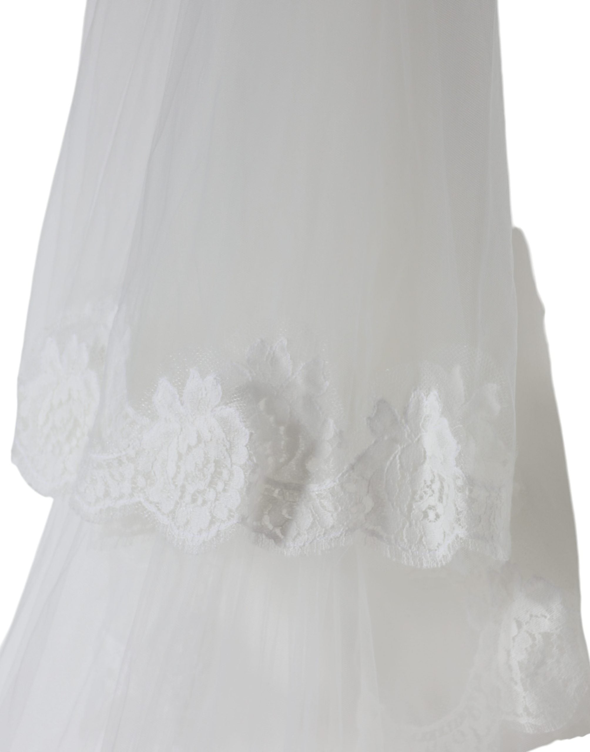 Dolce & Gabbana White Floral Lace Nylon Floor Length Long Wedding Veil