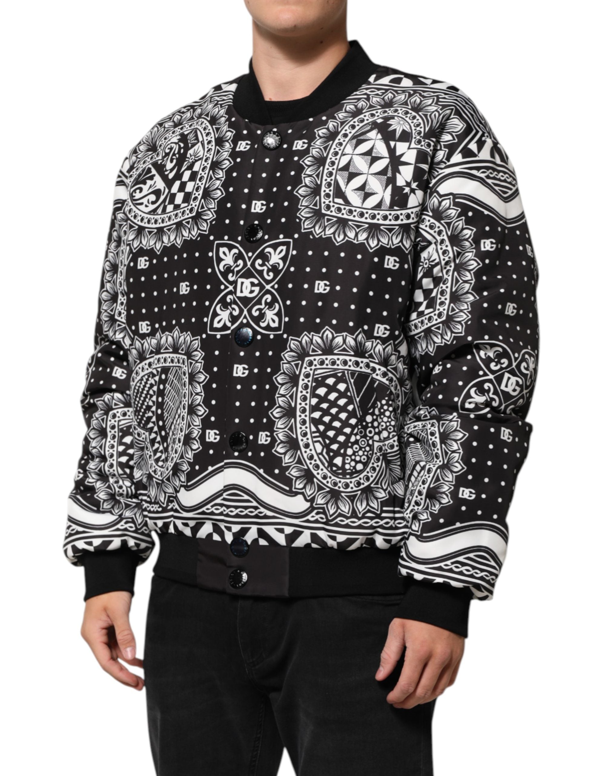 Dolce & Gabbana Black White BandanaPrint Men Bomber  Jacket