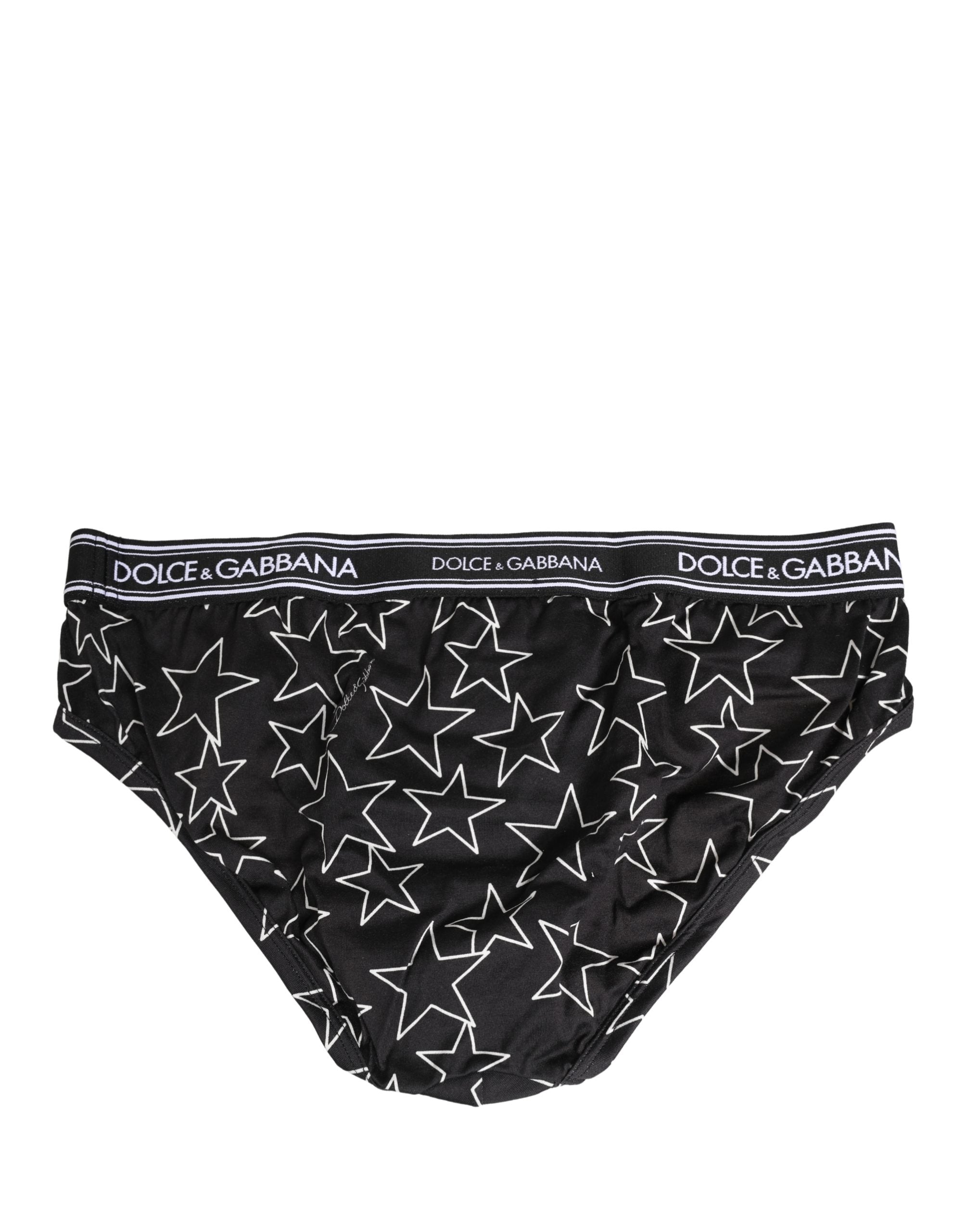 Dolce & Gabbana Black Stars Print Cotton Midi Brief Underwear