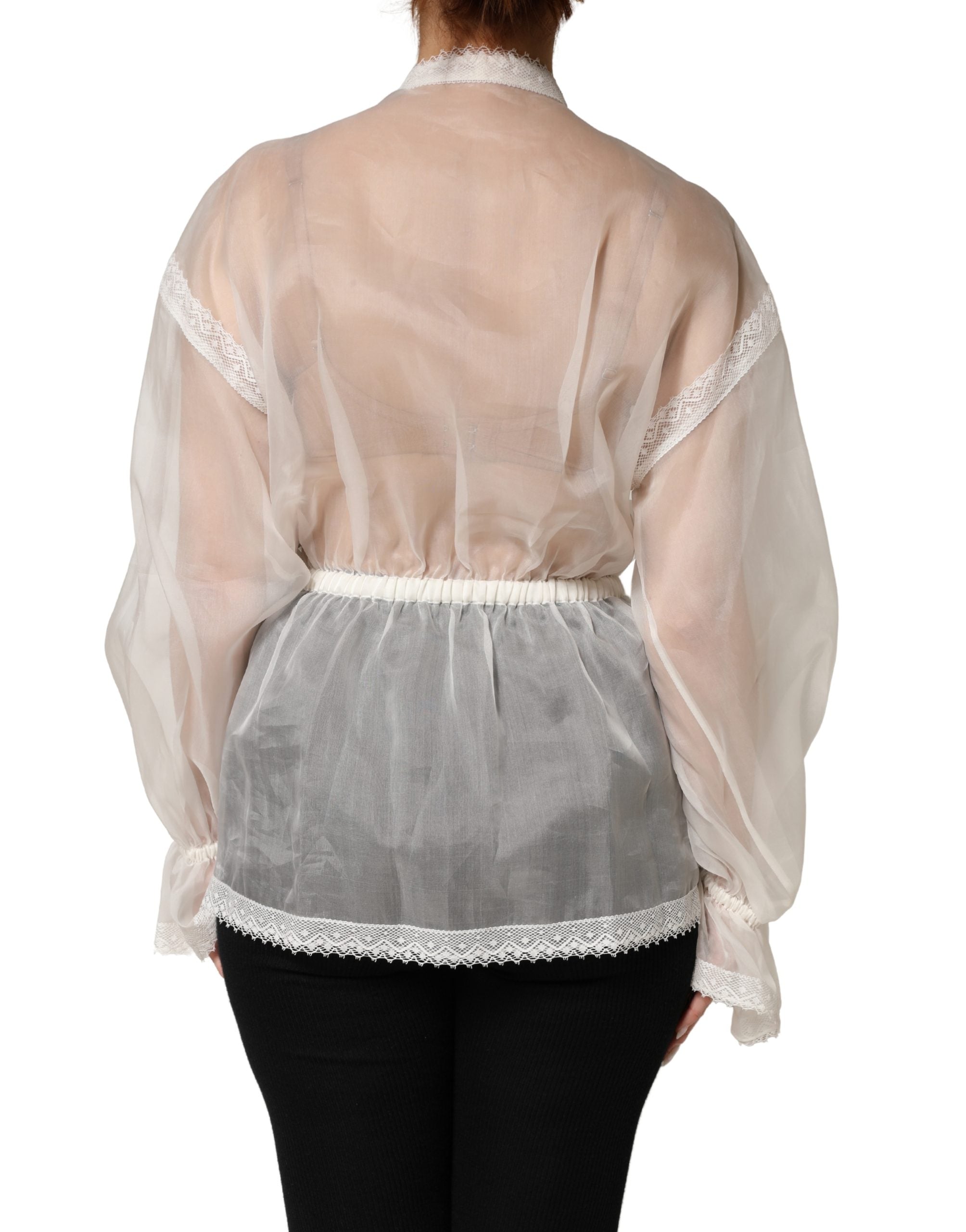Dolce & Gabbana White Silk Cotton Ascot Collar Blouse Top