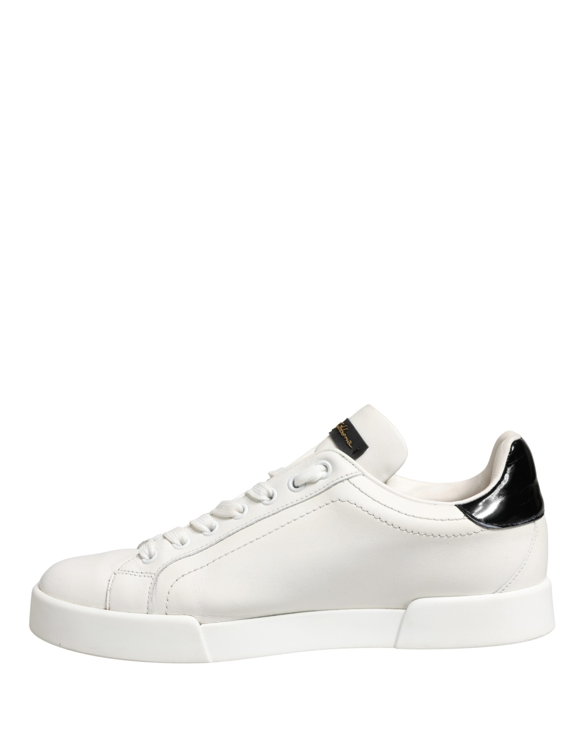 Dolce & Gabbana White Black Portofino Leather Sneakers Shoes