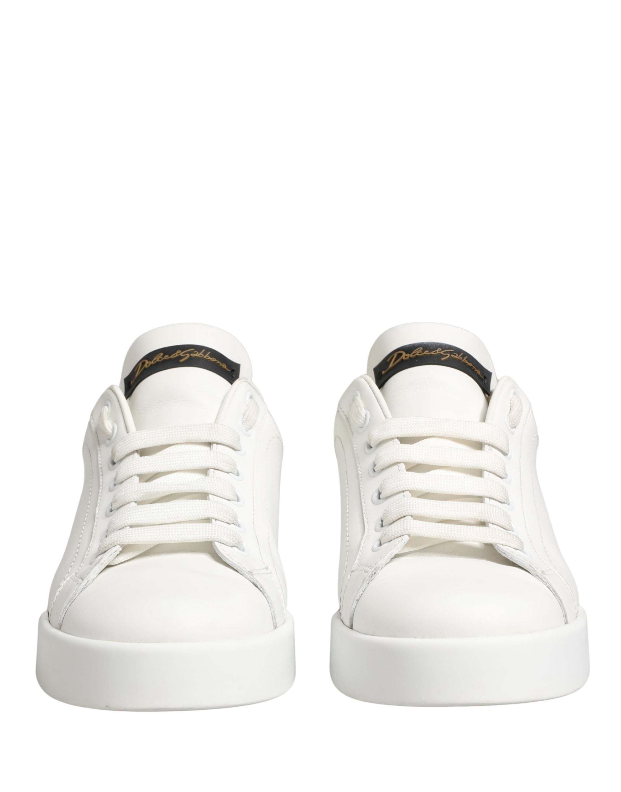 Dolce & Gabbana White Black Portofino Leather Sneakers Shoes