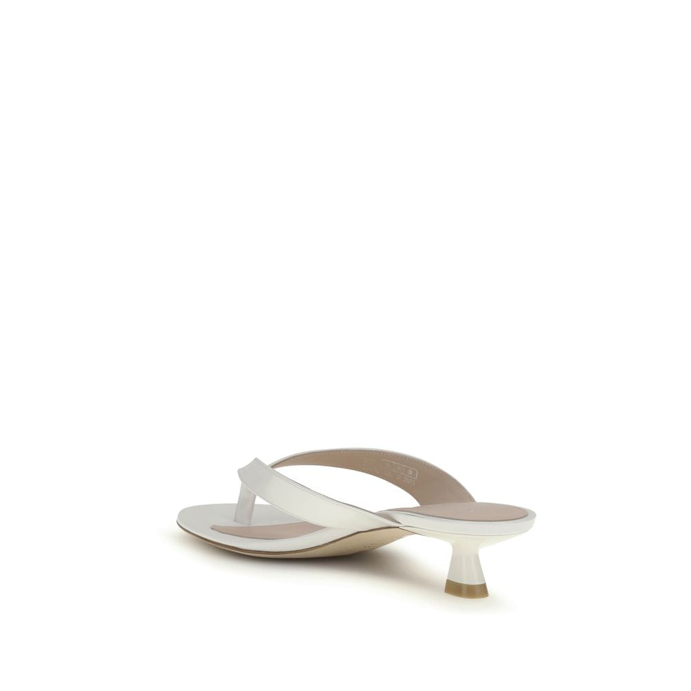 Stuart Weitzman White Calf Leather Bos Taurus Sandals