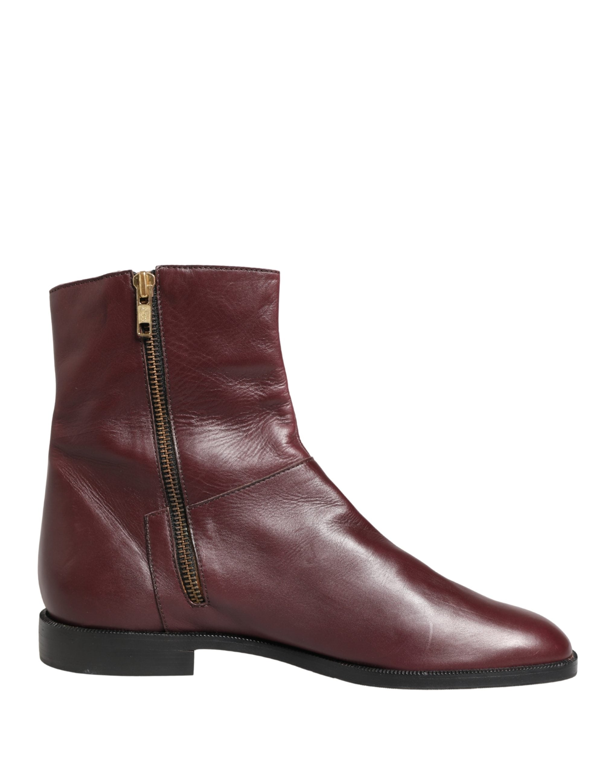 Dolce & Gabbana Maroon Leather Flats Biker Ankle Boots Shoes