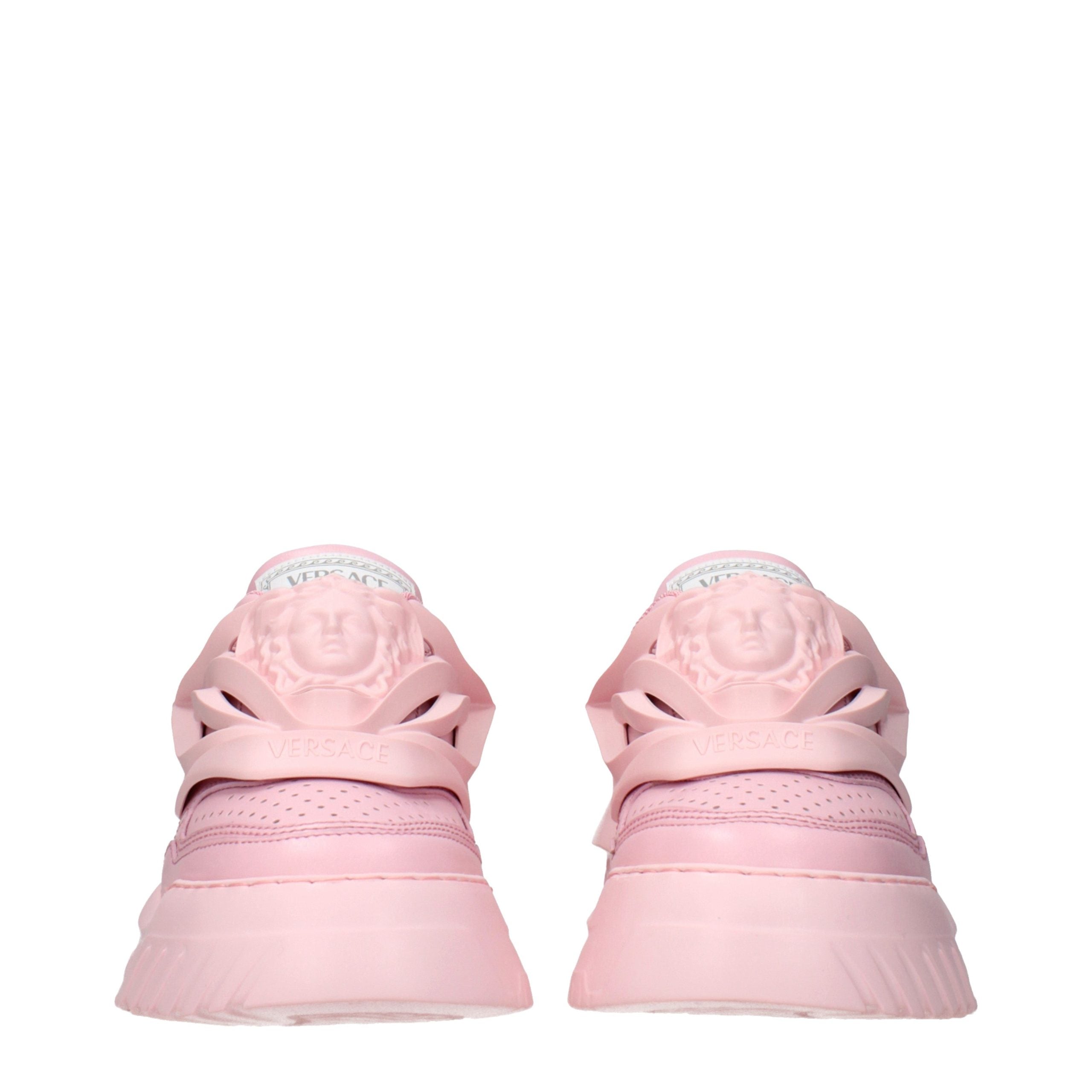 Elevate your style with Versace Pink Leather Chunky Sneakers, a luxurious blend of Italian craftsmanship and contemporary design, perfect for the discerning fashionista.