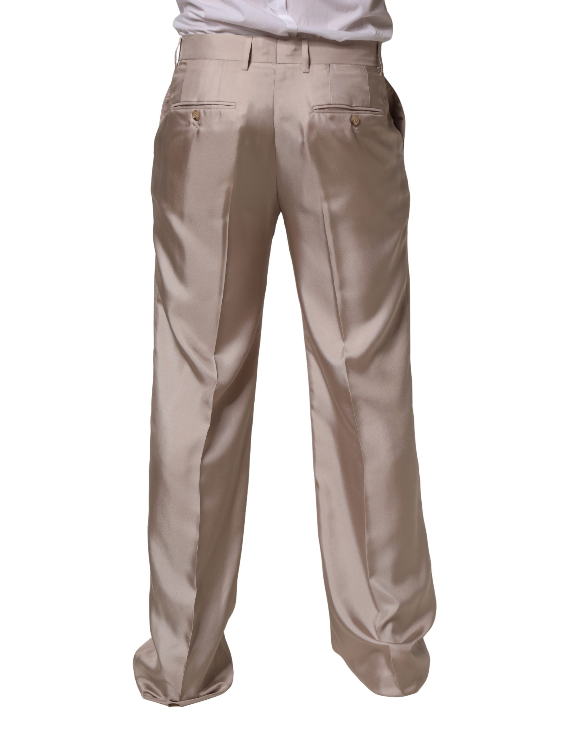 Dolce & Gabbana Beige Silk Straight Formal DressTrouser Pants