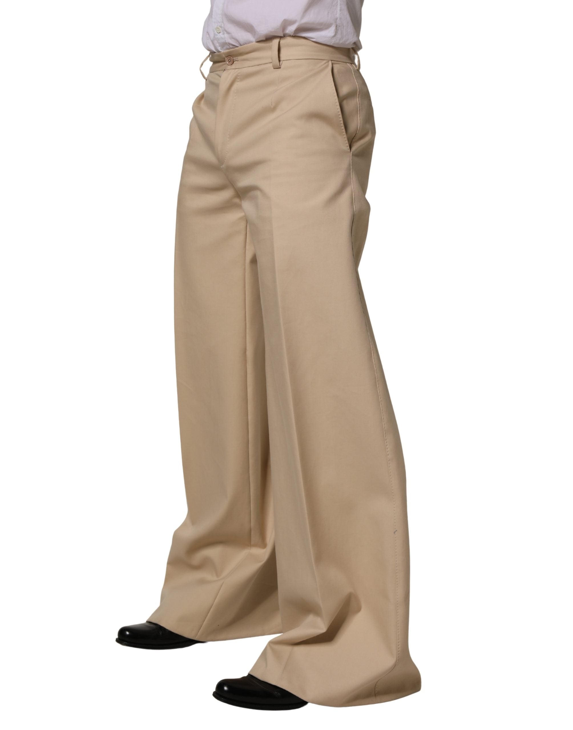 Dolce & Gabbana Beige Cotton Straight Men Dress Trouser Pants