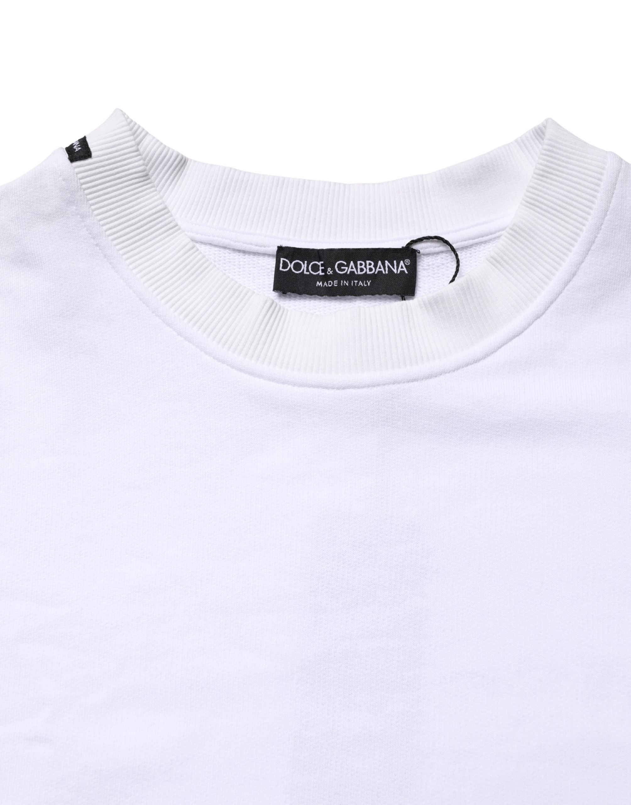Dolce & Gabbana White Cotton Crew Neck Sweatshirt Sweater