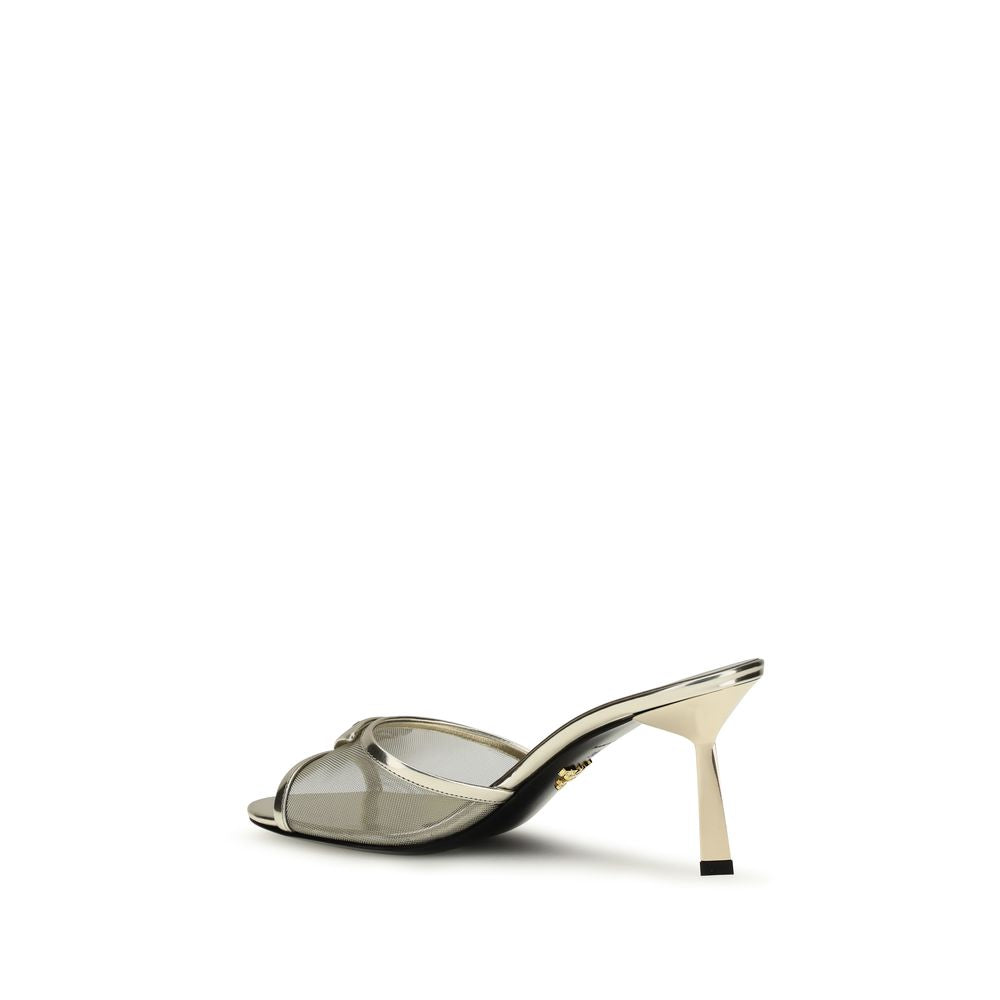 Prada Silver Calf Leather Bos Taurus Stiletto Heel Sandals