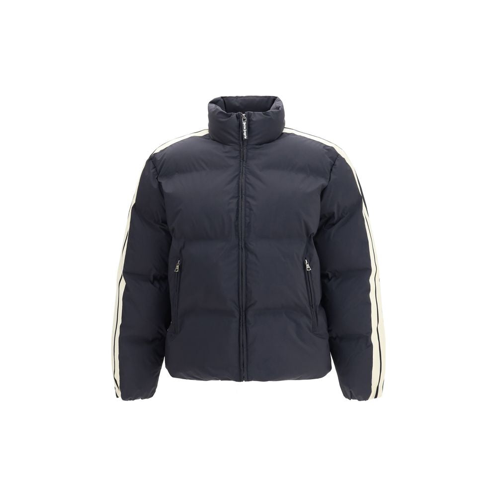 Elevate your style with the Palm Angels Black Polyamide Full-Length Jacket, a masterful blend of luxury and sport, crafted for the discerning individual.