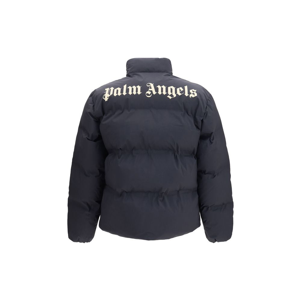 Elevate your wardrobe with the Palm Angels Black Polyamide Full-Length Jacket, a luxurious blend of down filling and contemporary design, perfect for the discerning individual.