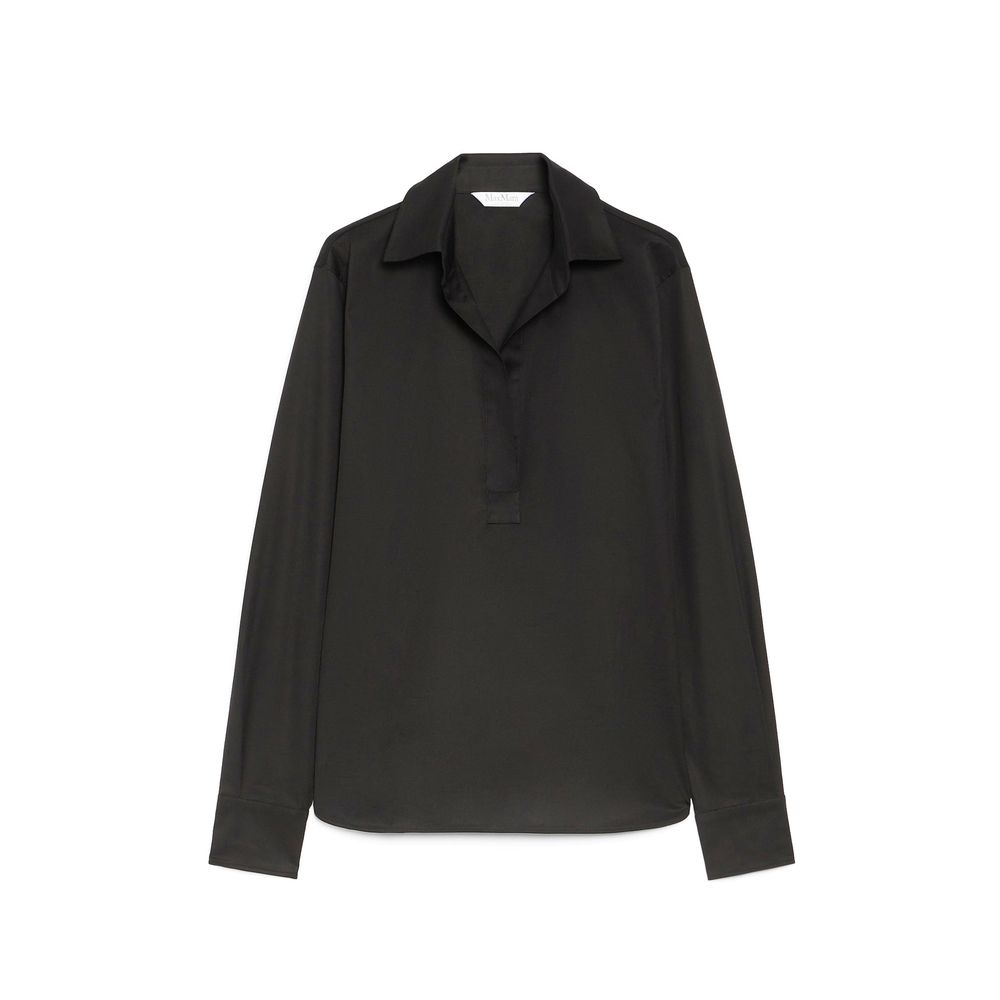 Elevate your wardrobe with the Max Mara Black Cotton Dress Shirt, a timeless piece crafted in Italy from premium cotton, embodying sophistication and effortless elegance.