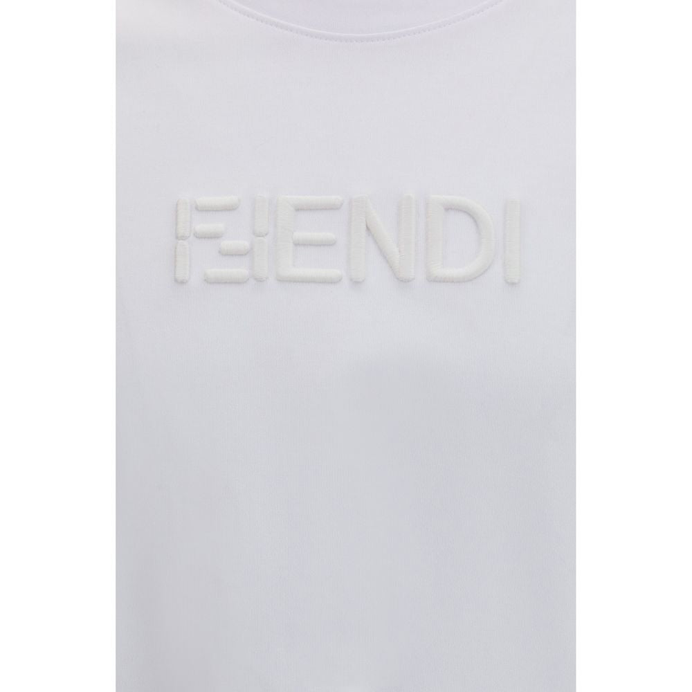 Elevate your wardrobe with the Fendi White Cotton T-Shirt, a luxurious staple crafted from 100% cotton, embodying timeless sophistication and effortless style.