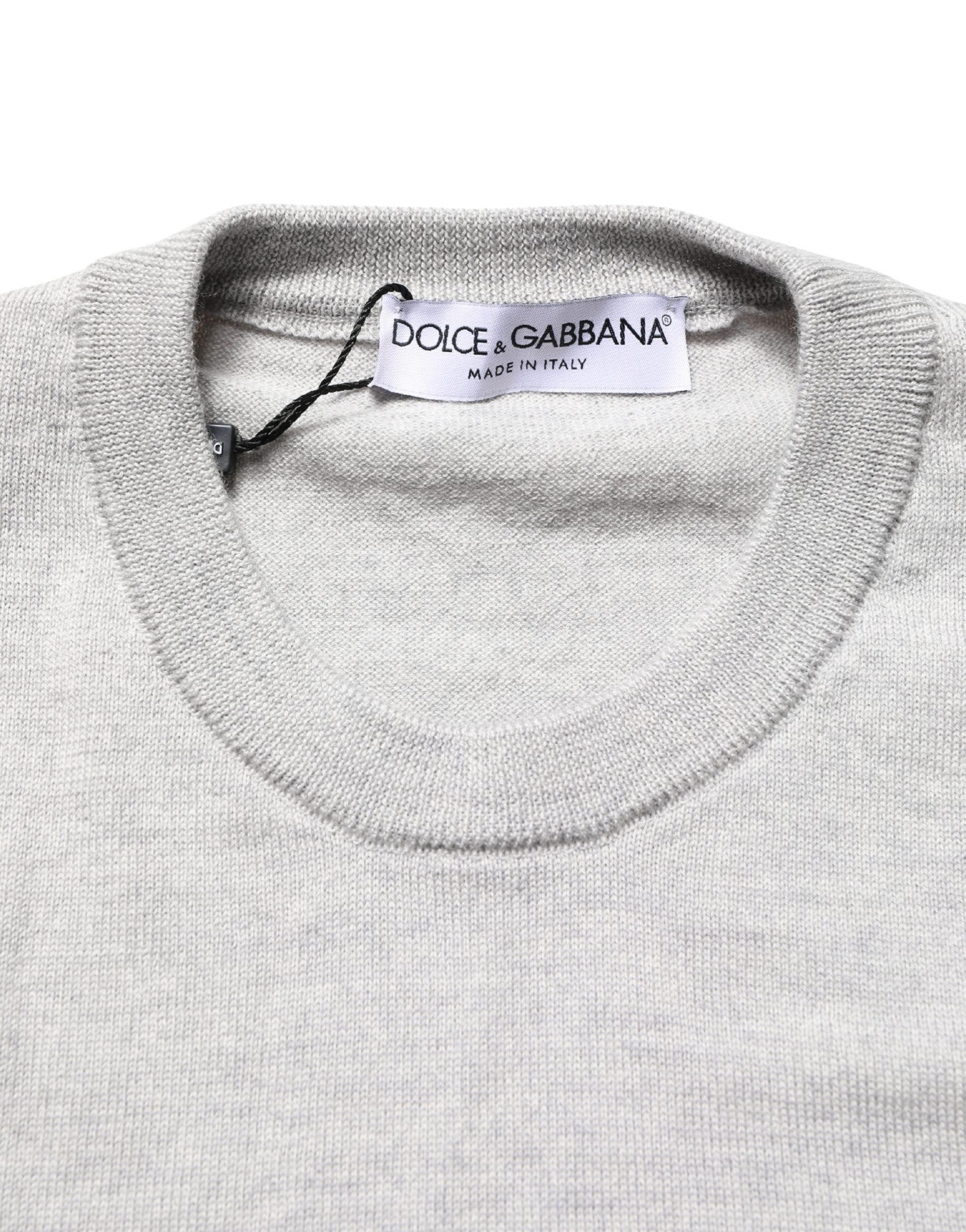 Dolce & Gabbana Gray Crew Neck Pullover Sweater, Artisan Luxury