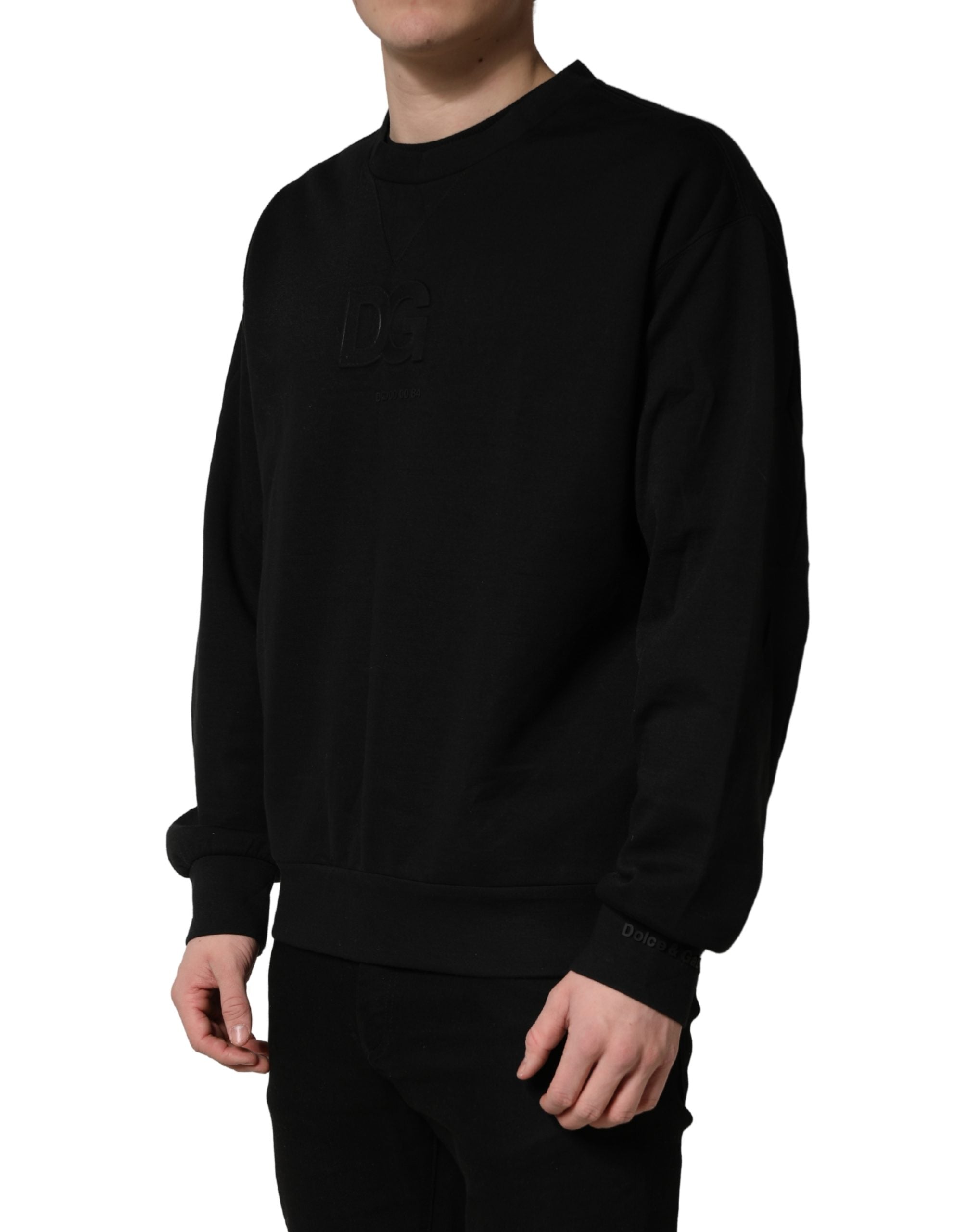 Dolce & Gabbana Black Cotton DG CrewNeck Pullover - Artisanal Luxury