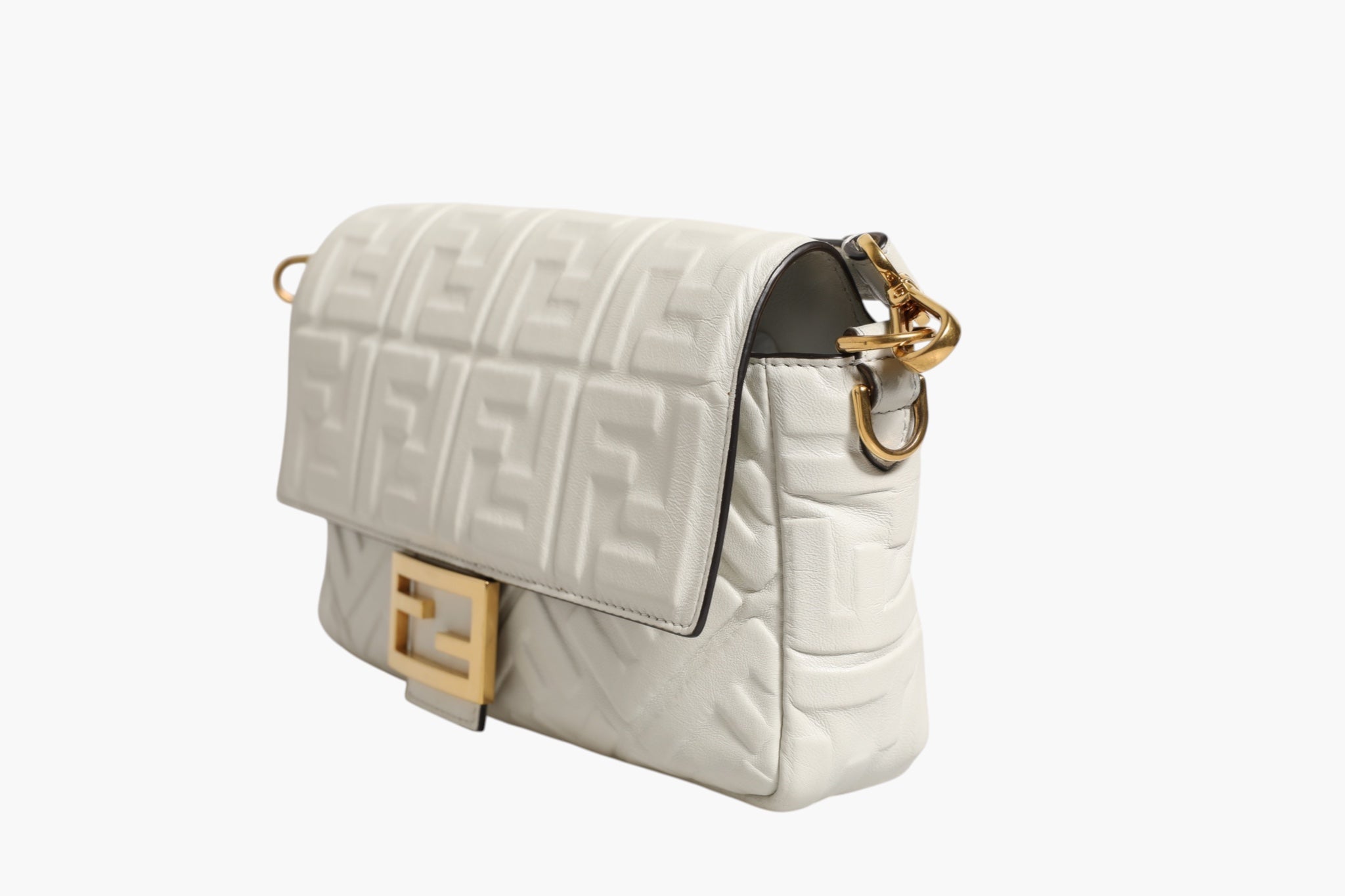 Fendi FF Embossed Baguette Nappa Leather Bag