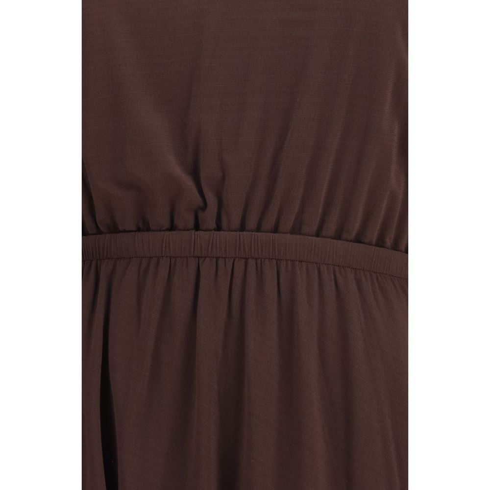 Discover the Lemaire Brown Viscose Casual Dress, a masterpiece of draped elegance and sophisticated design, perfect for the discerning individual seeking timeless luxury.