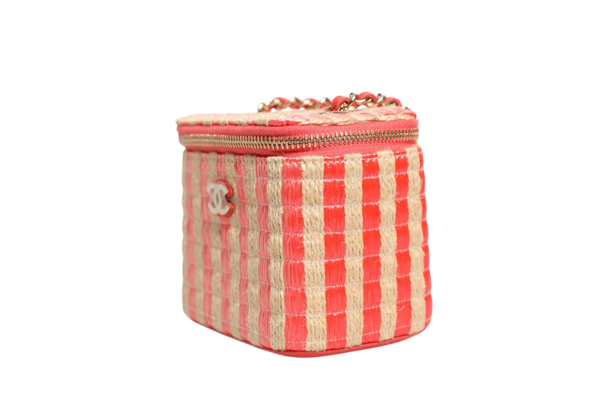 Chanel Raffia Jute Striped Mini Vanity Case - Artisanal Luxury