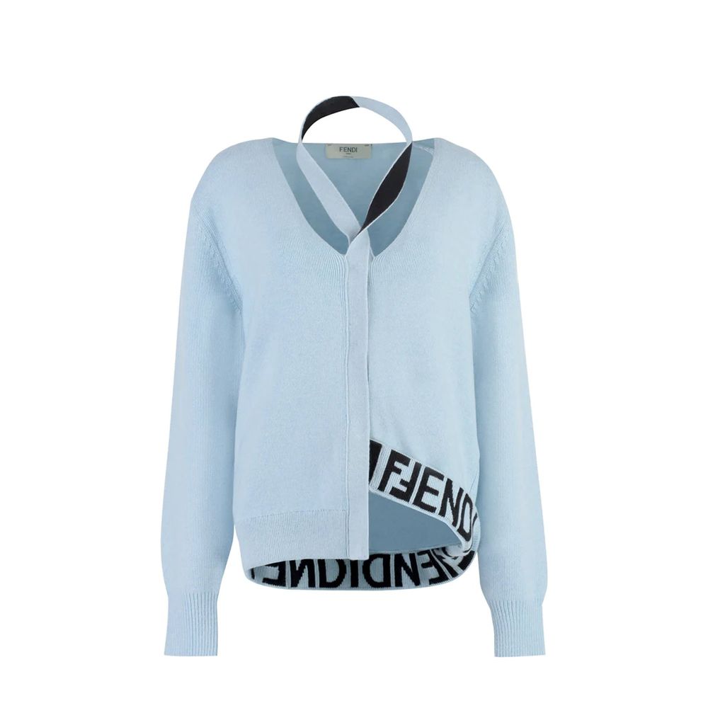 Elevate your wardrobe with the Fendi Blue Cashmere Cardigan, a luxurious blend of cashmere and wool, embodying timeless elegance and Italian craftsmanship.
