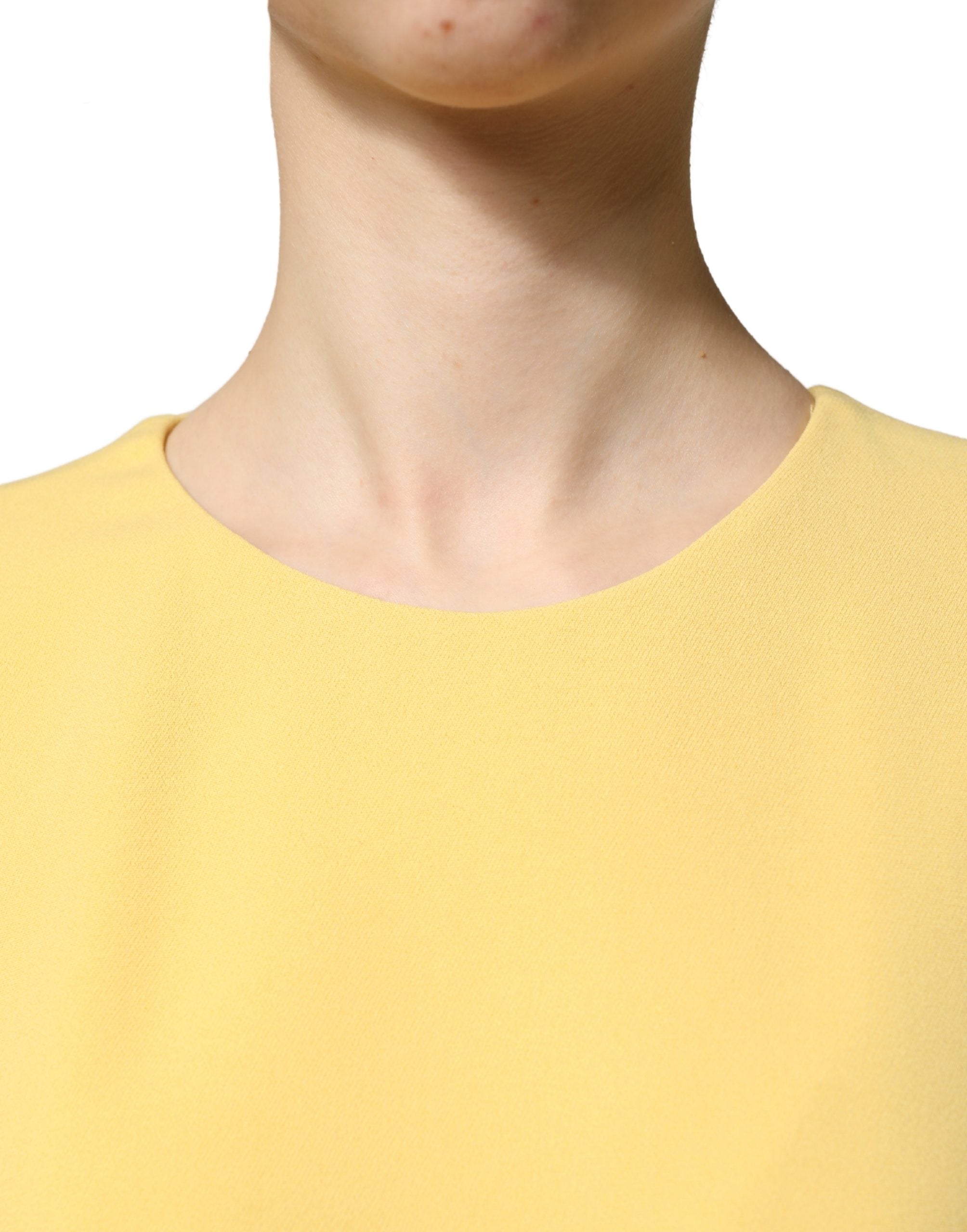 Elevate your wardrobe with the Dolce & Gabbana Yellow Short-Sleeved Crew Neck Midi Dress, a masterpiece of Italian craftsmanship in luxurious viscose and silk blend.