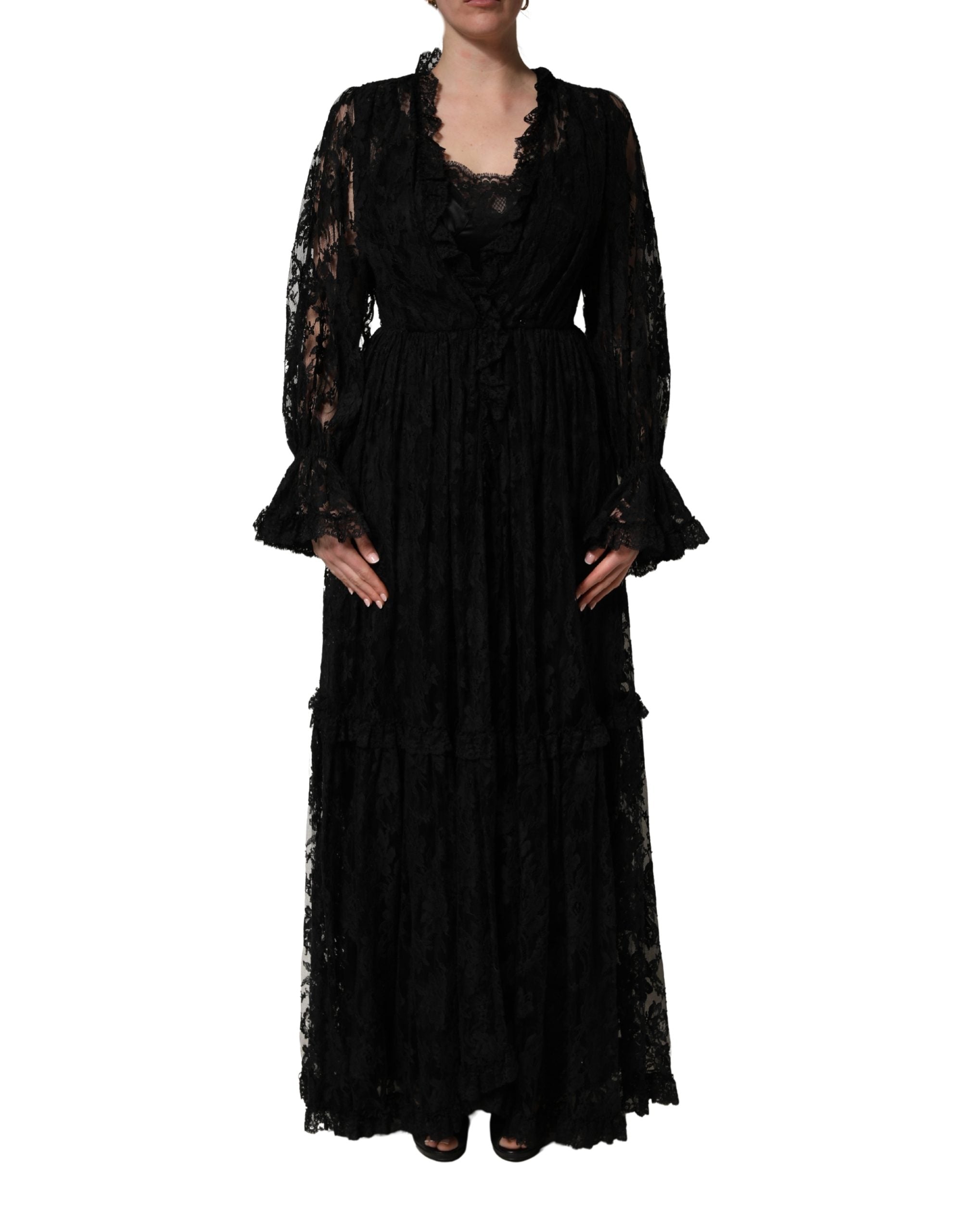 Indulge in the exquisite allure of the Dolce & Gabbana Black Lace A-line Evening Gown, where Italian craftsmanship meets timeless elegance for unforgettable moments.