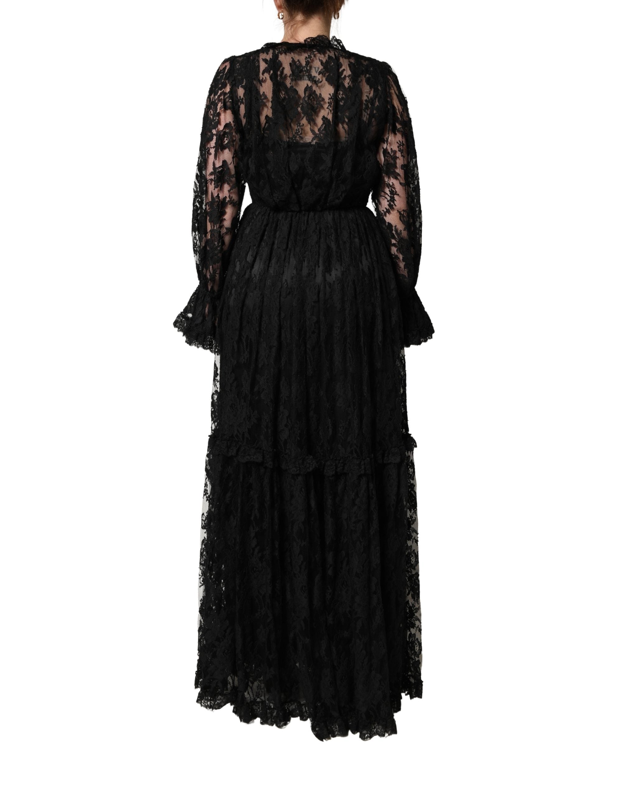 Indulge in the exquisite allure of the Dolce & Gabbana Black Lace A-line Evening Gown, a masterpiece of Italian craftsmanship designed for unforgettable moments.