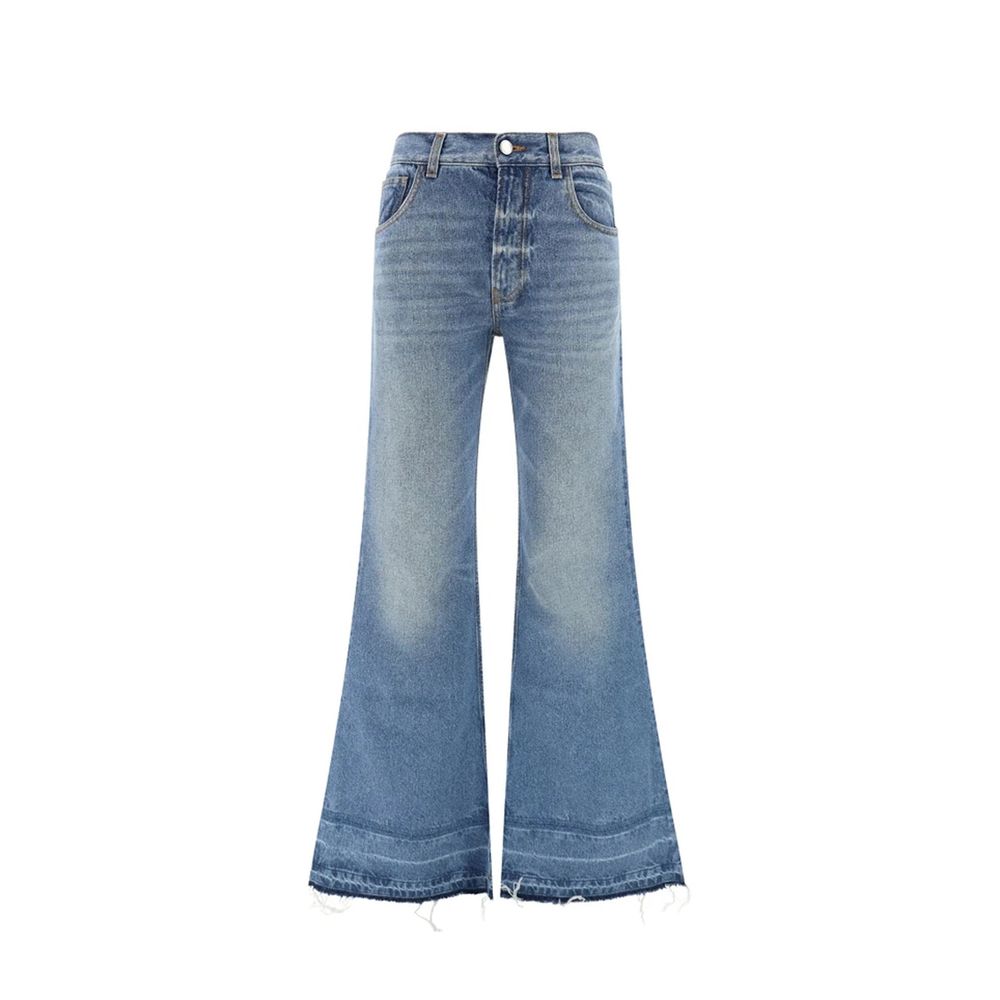 Chloé Blue Cotton Bootcut Jeans - Artisanal Designer Couture