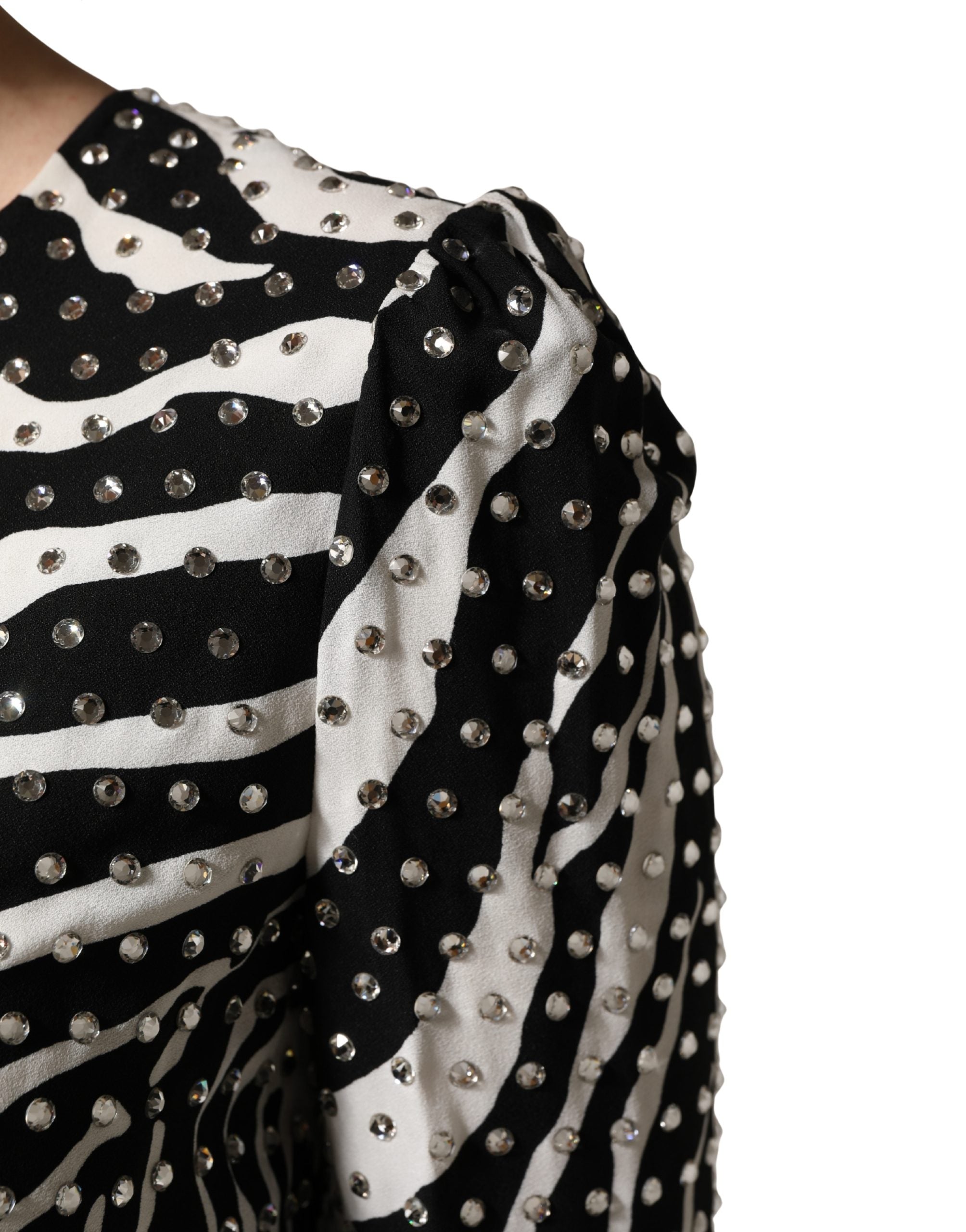 Dolce & Gabbana Black White Zebra Rhinestones Mini Dress