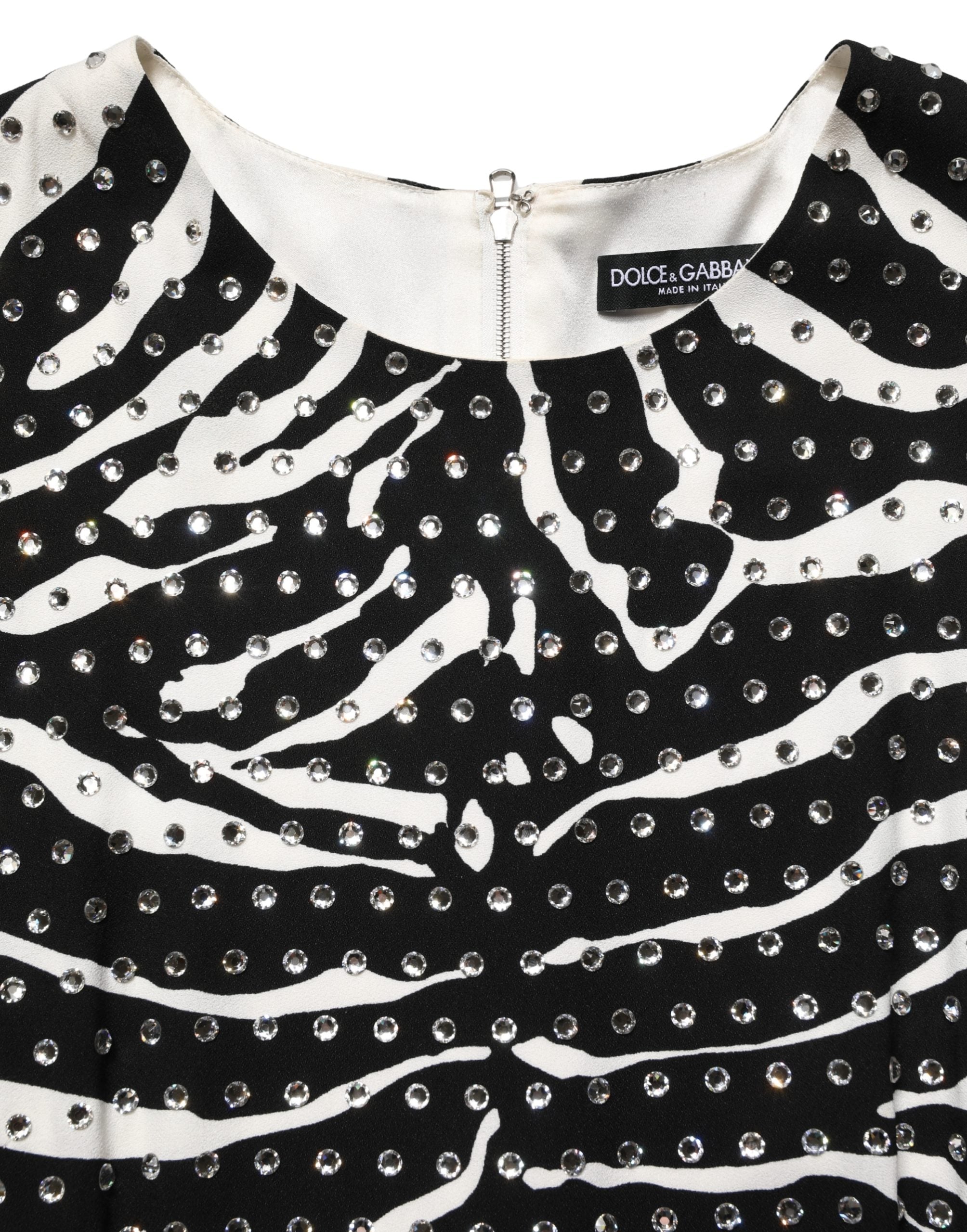 Dolce & Gabbana Black White Zebra Rhinestones Mini Dress