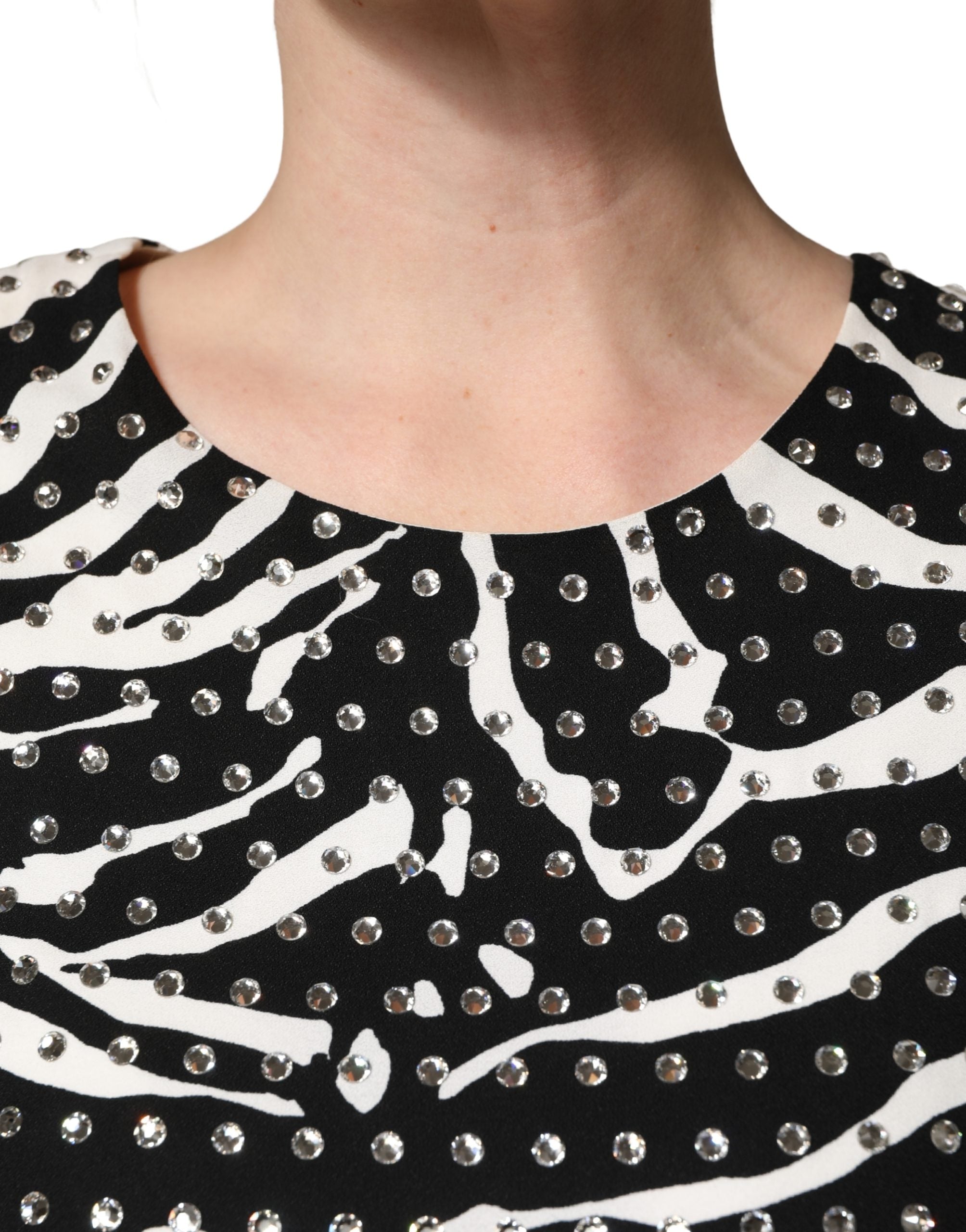 Dolce & Gabbana Black White Zebra Rhinestones Mini Dress