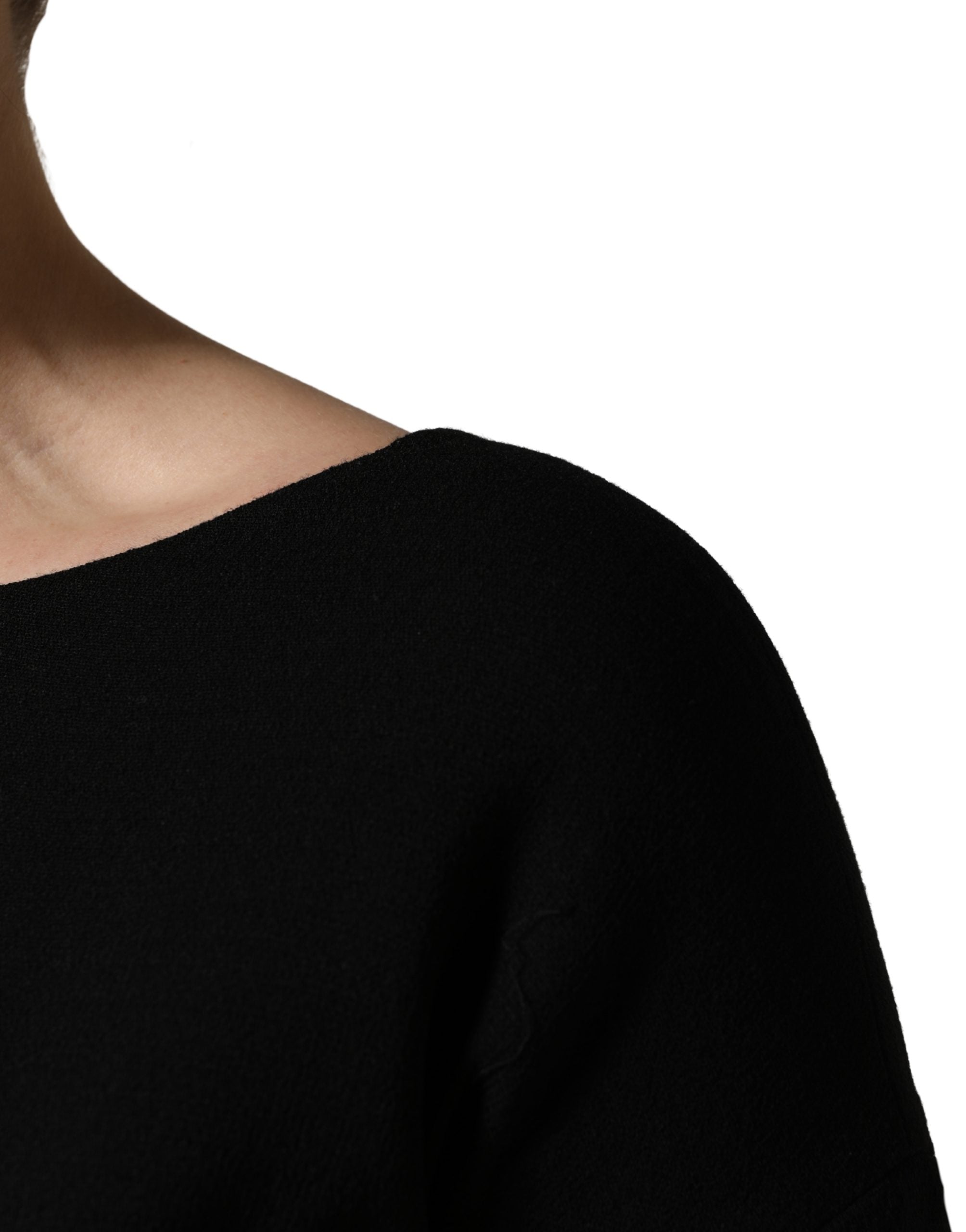 Dolce & Gabbana Black Wool Crepe Long Sleeves Midi Dress