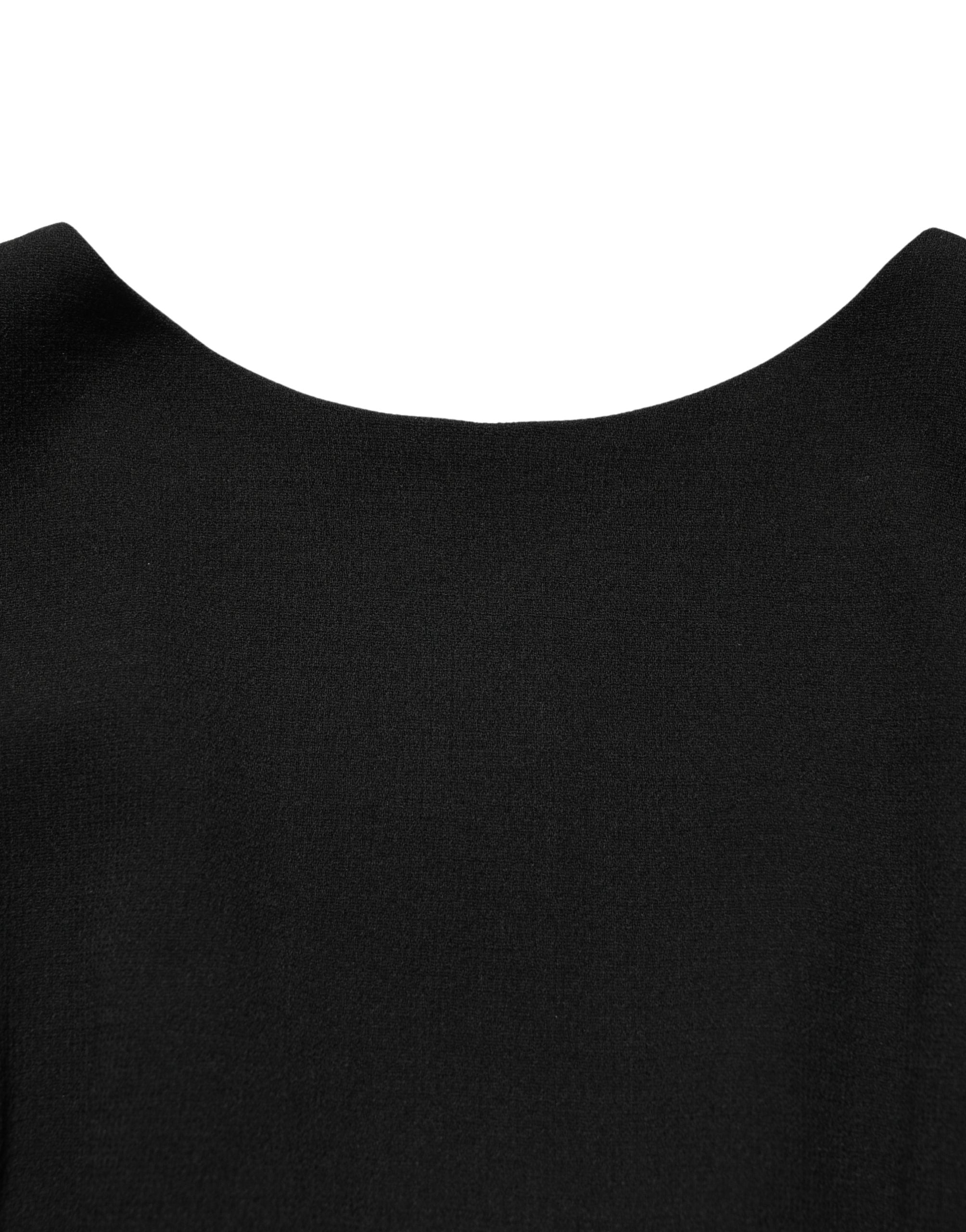 Dolce & Gabbana Black Wool Crepe Long Sleeves Midi Dress