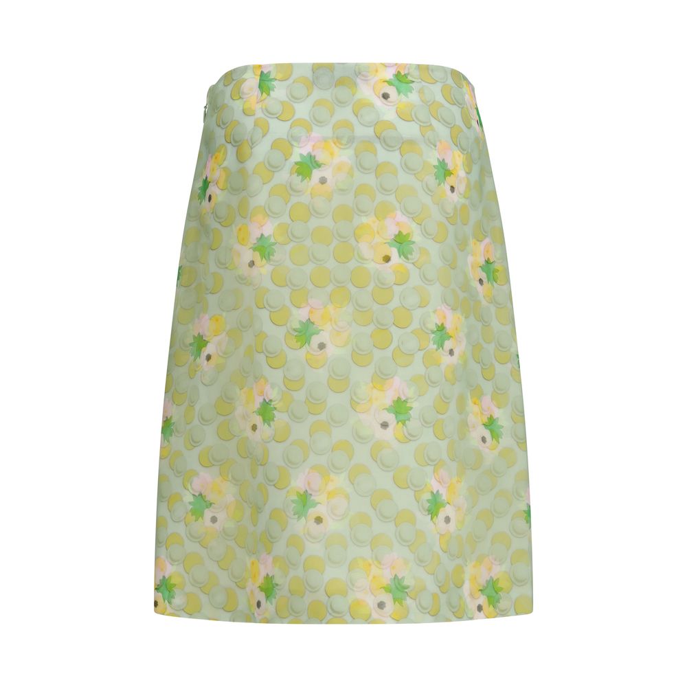 Elevate your elegance with the Fendi Multicolor Silk Midi Skirt, a masterpiece in light green organza, blending iconic motifs for an unparalleled luxury experience.
