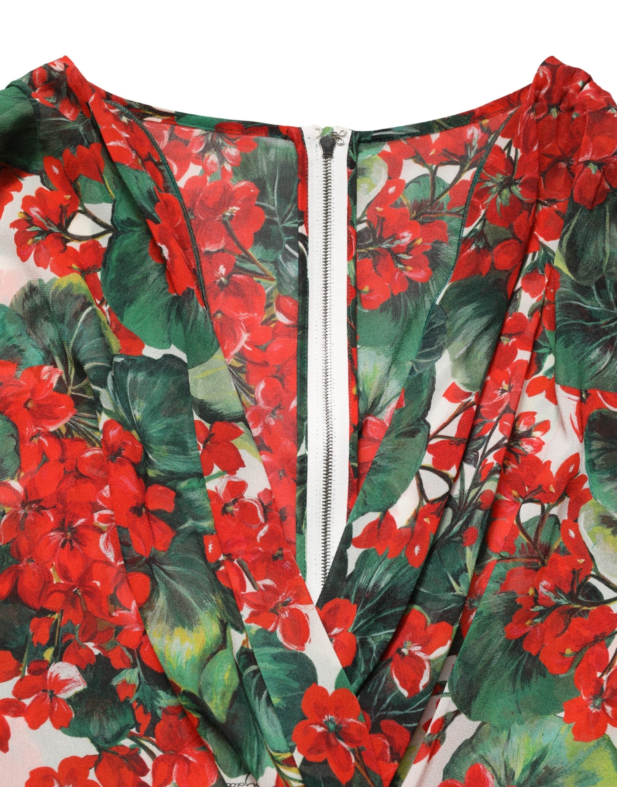 Dolce & Gabbana Multicolor Floral Long Sleeves V-neck Dress