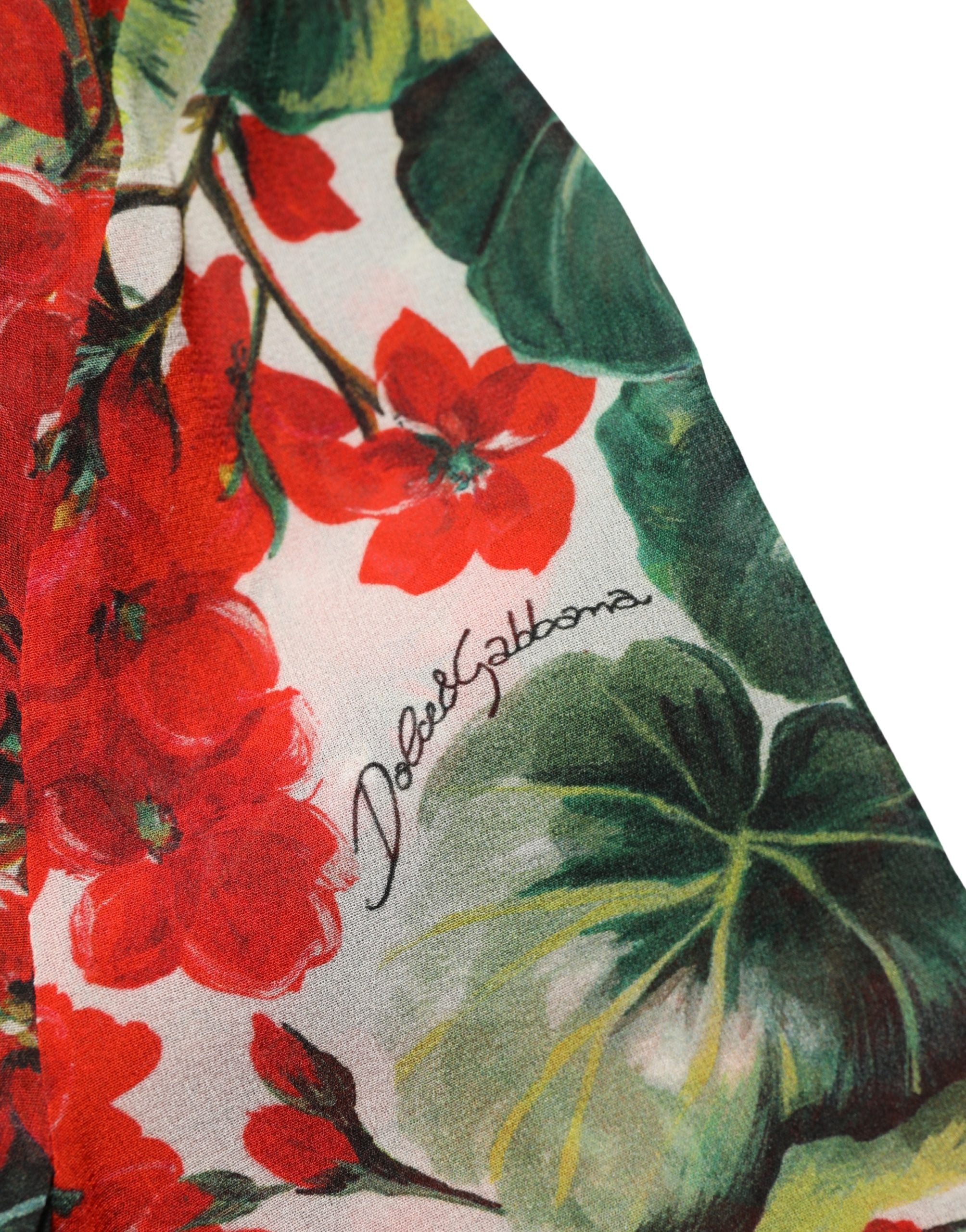 Dolce & Gabbana Multicolor Floral Long Sleeves V-neck Dress