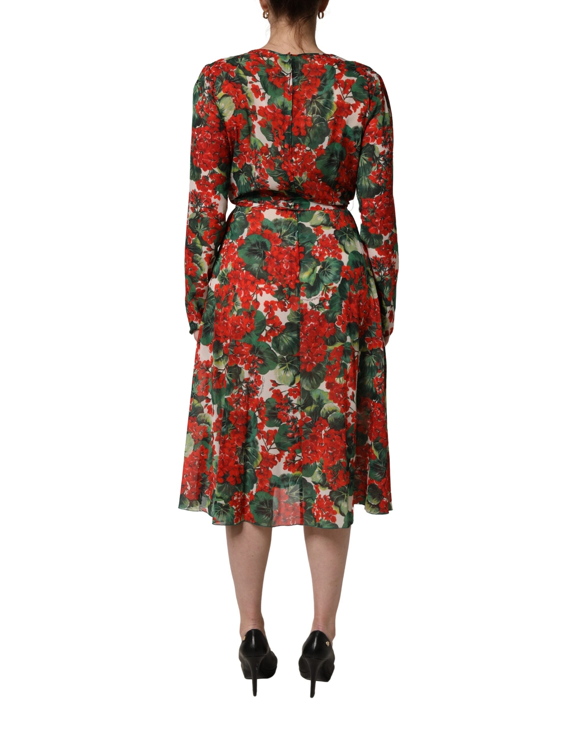 Dolce & Gabbana Multicolor Floral Long Sleeves V-neck Dress