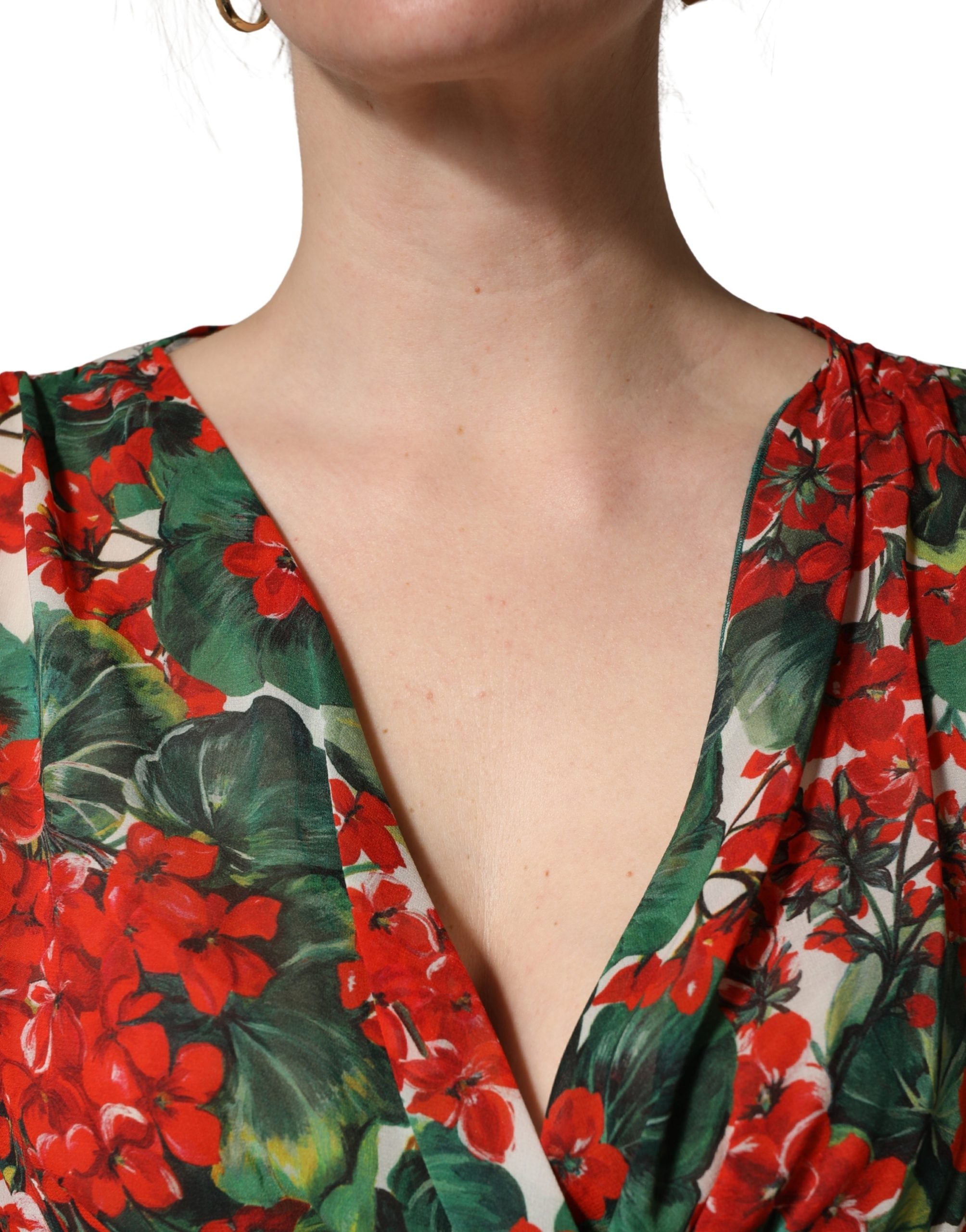 Dolce & Gabbana Multicolor Floral Long Sleeves V-neck Dress