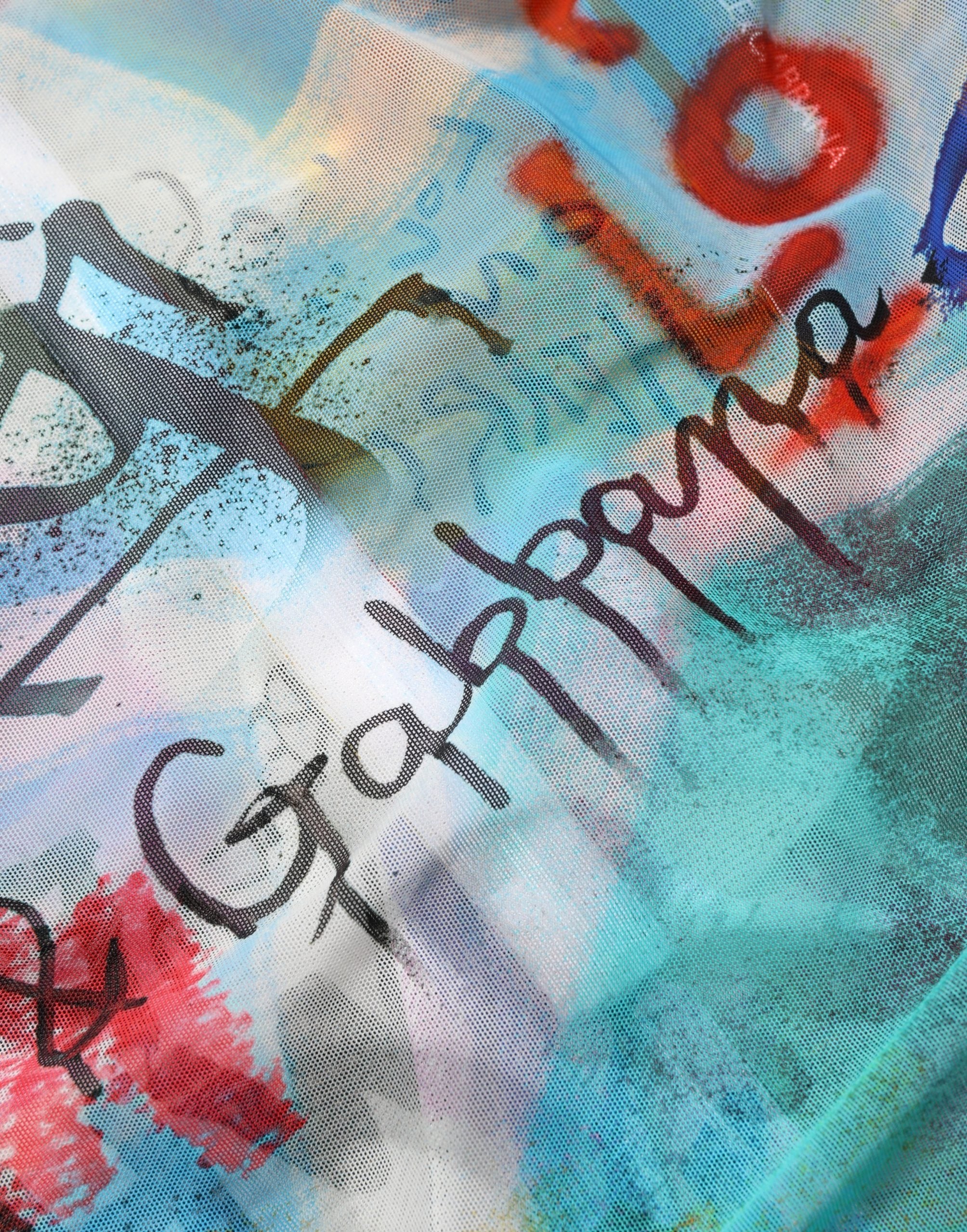 Dolce & Gabbana Multicolor Graffiti Print Tulle Sheath Midi Dress