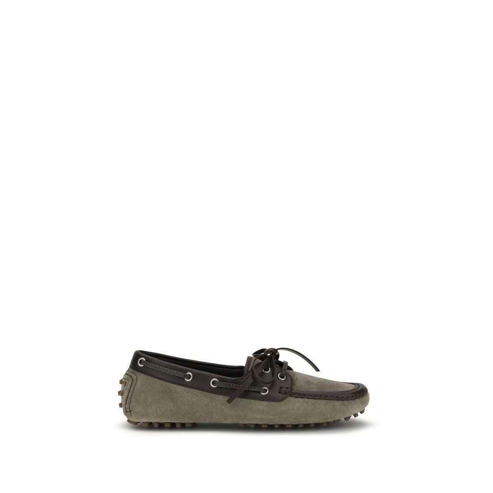 Brunello Cucinelli Gray Calf Leather Loafers | Handcrafted Luxury