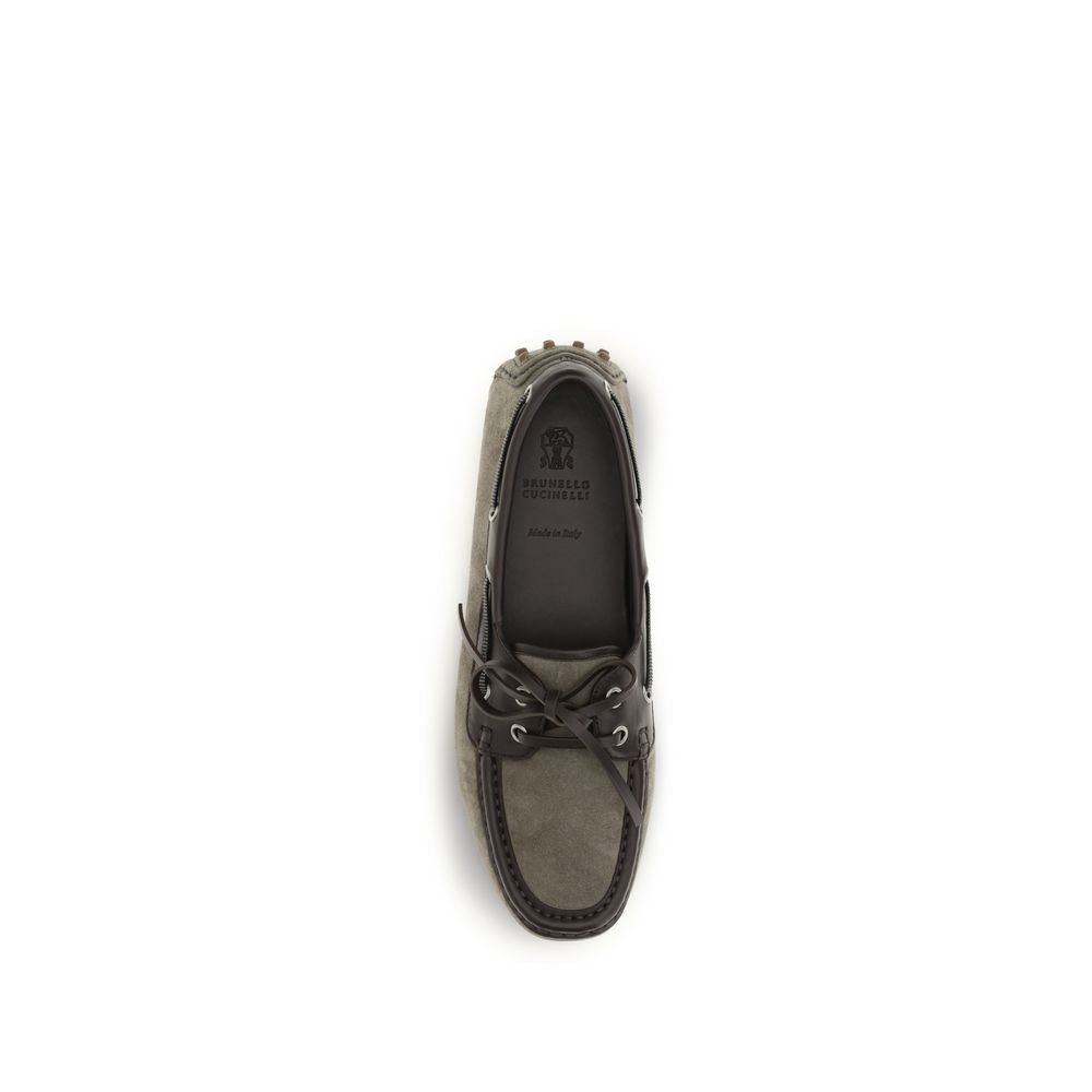 Brunello Cucinelli Gray Calf Leather Slip-On Loafers Artisan Luxury