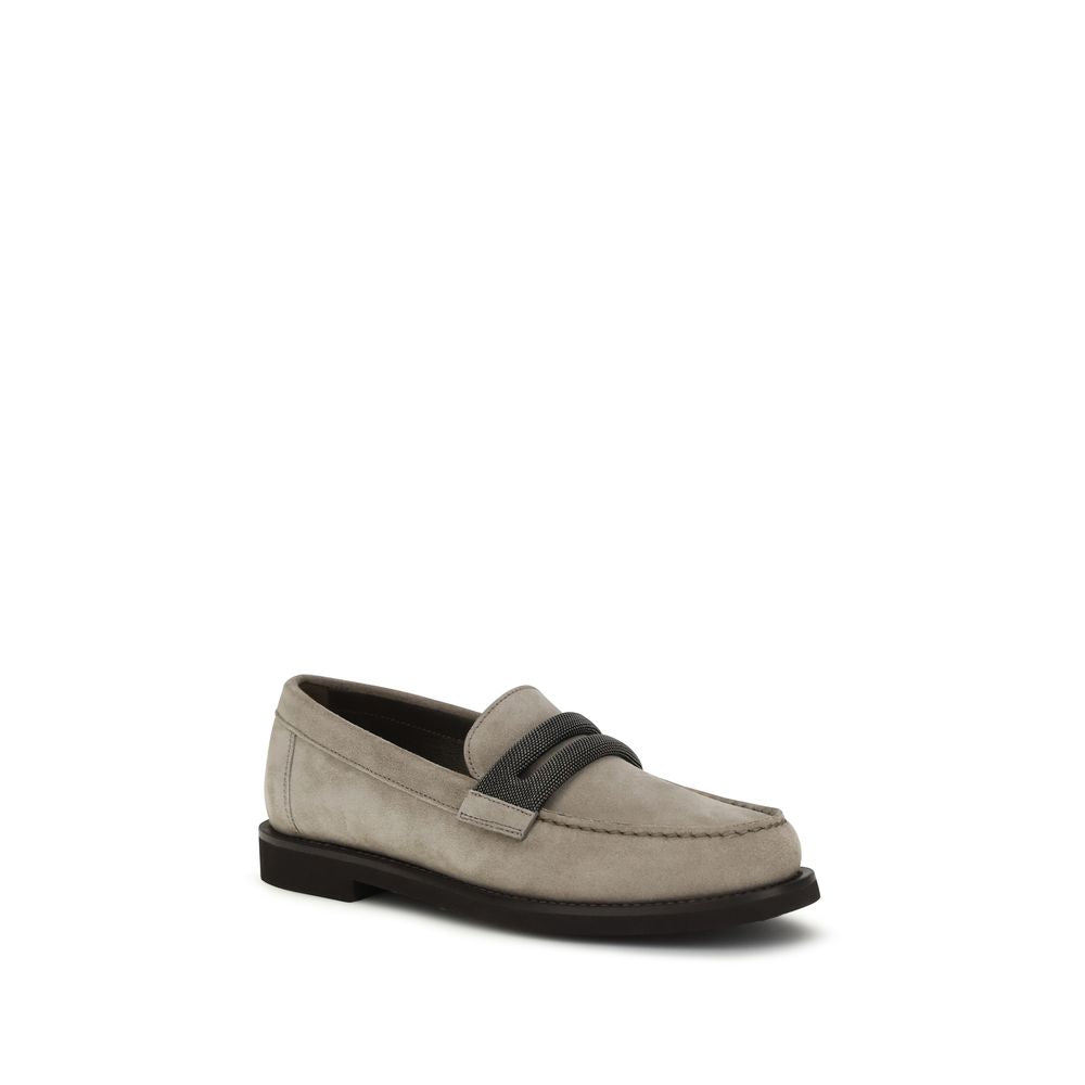 Brunello Cucinelli Gray Calf Leather Loafers - Artisanal Elegance