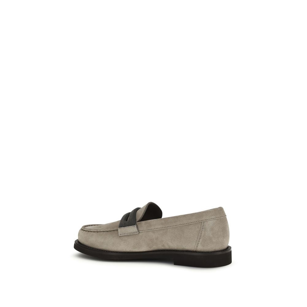 Brunello Cucinelli Gray Calf Leather Loafers - Artisanal Elegance