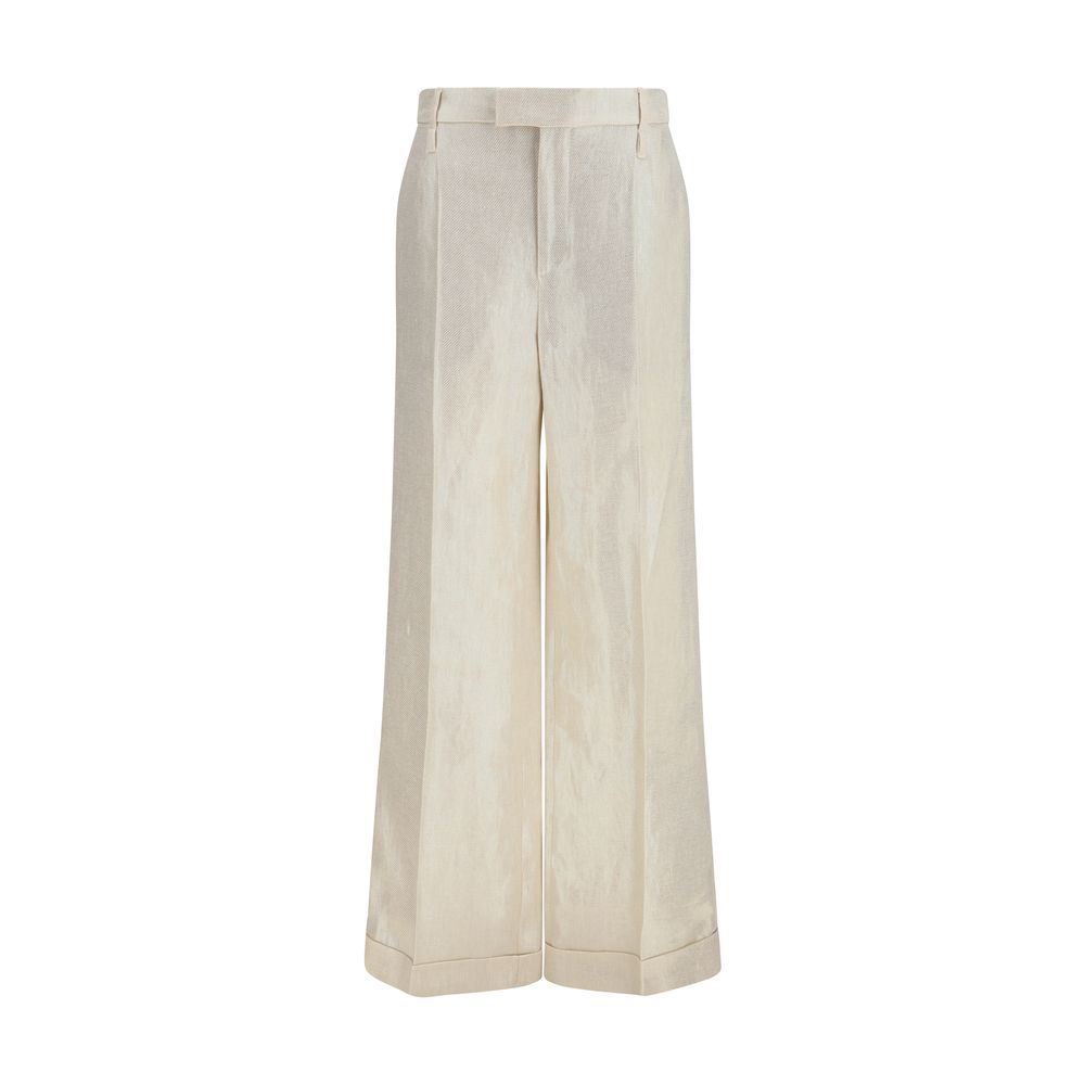 Brunello Cucinelli Beige Silk Casual Pants - Artisanal Elegance