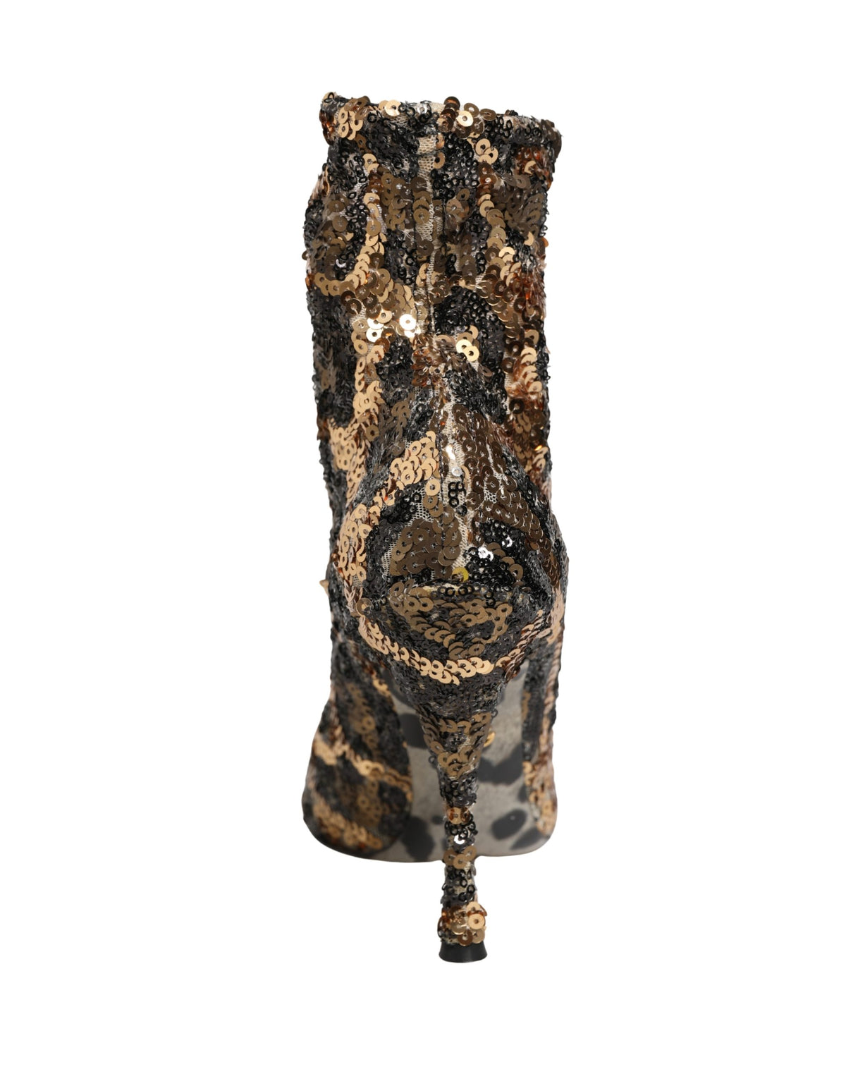 Dolce & Gabbana Gold Leopard Sequin Sock Ankle Boots Couture