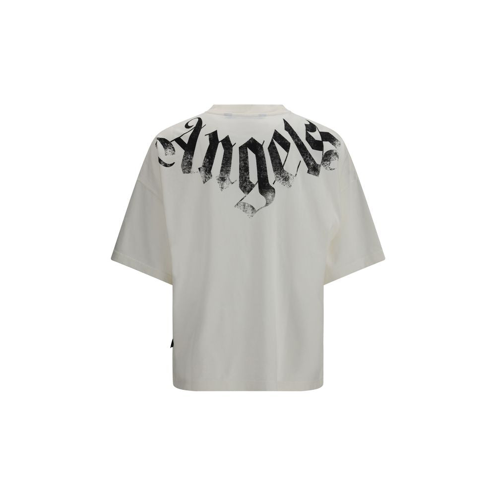 Elevate your wardrobe with the Palm Angels White Cotton T-Shirt, a luxurious blend of comfort and style, showcasing a bold logo print for the discerning individual.