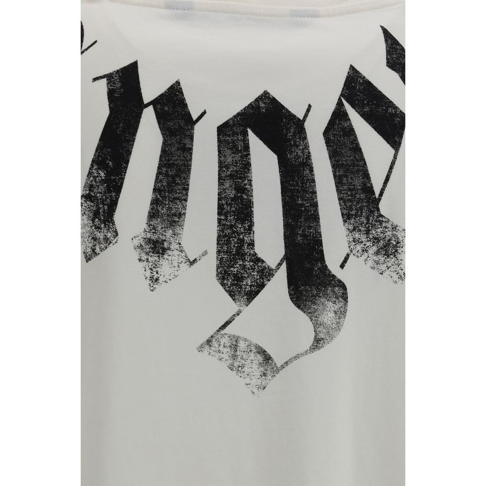 Elevate your wardrobe with the Palm Angels White Cotton T-Shirt, a luxurious blend of comfort and style, featuring a bold logo print for timeless sophistication.