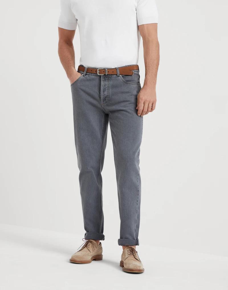 Brunello Cucinelli Light Blue Cotton Straight-Leg Jeans